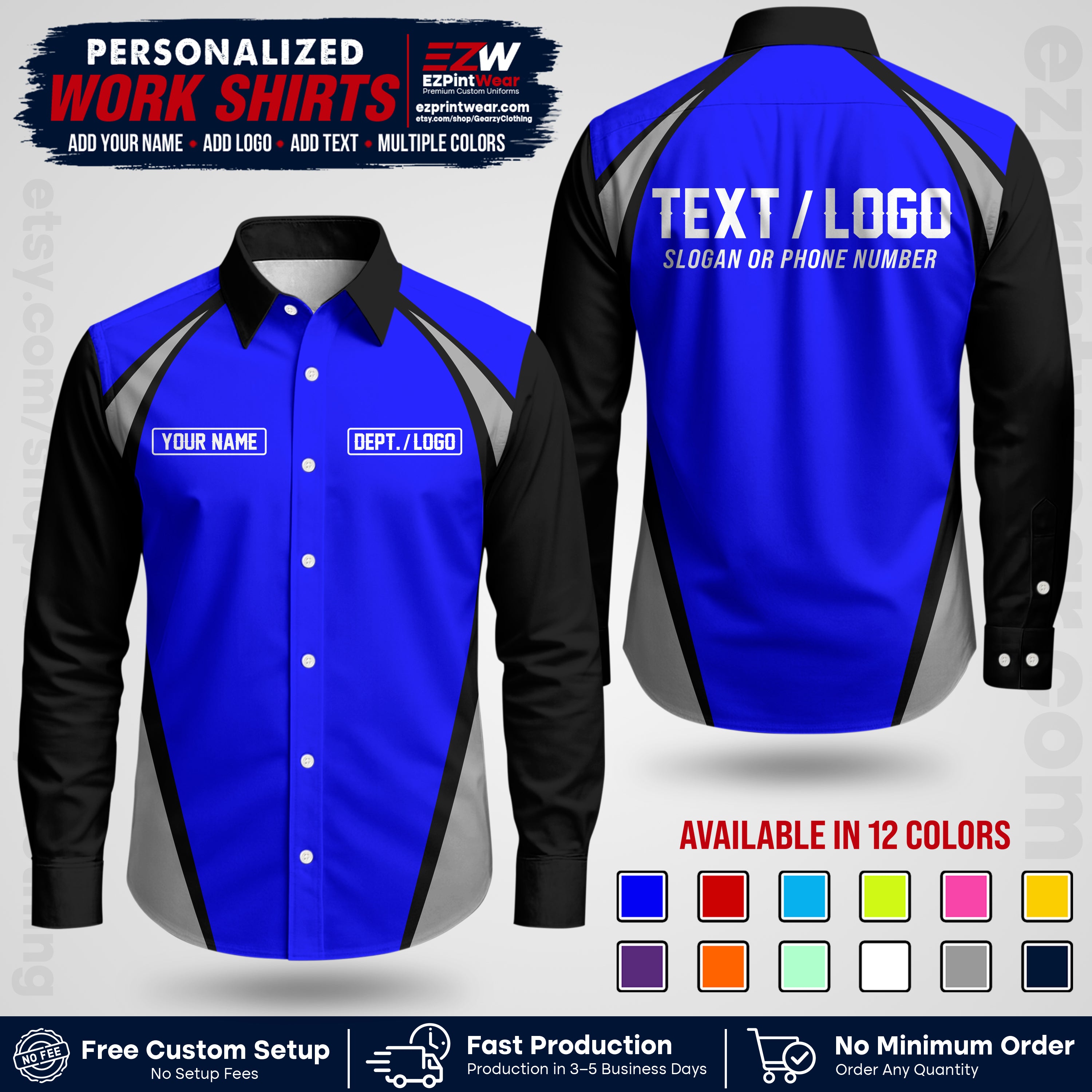 Custom All Over Print Work Uniform Shirt with Name, Logo & Text | Custom Hawaiian Shirt | Company Shirt | Employee Uniform UNF20