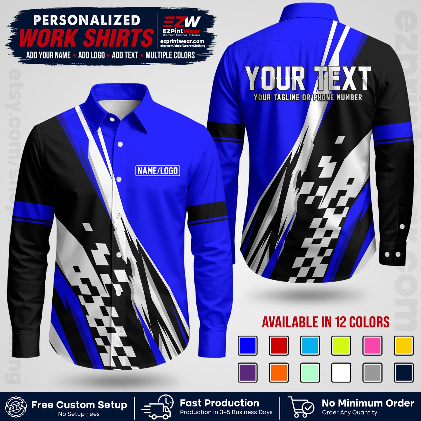 Custom Racing Shirt with Name, Logo & Text | Race Team Uniform | Crew Apparel RC04