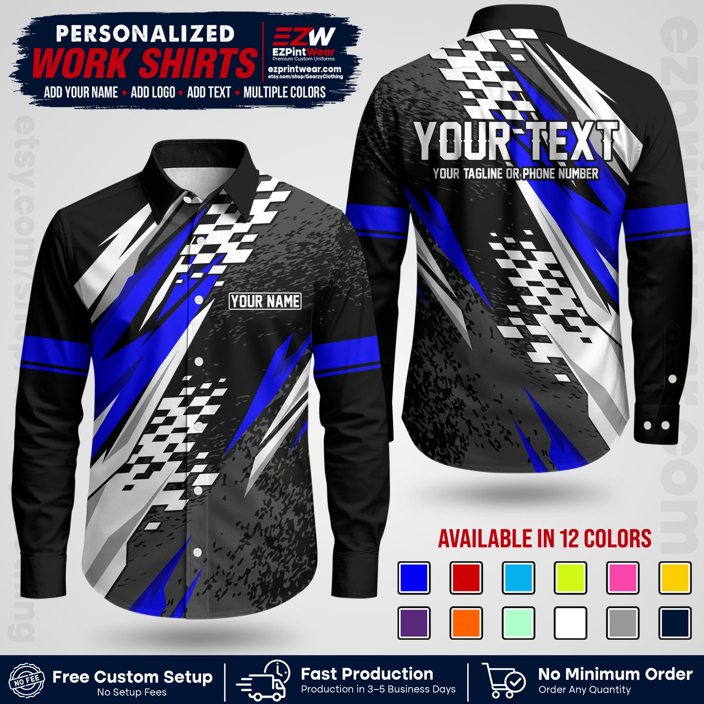 Custom Racing Shirt with Name, Logo & Text | Race Team Uniform | Crew Apparel RC03