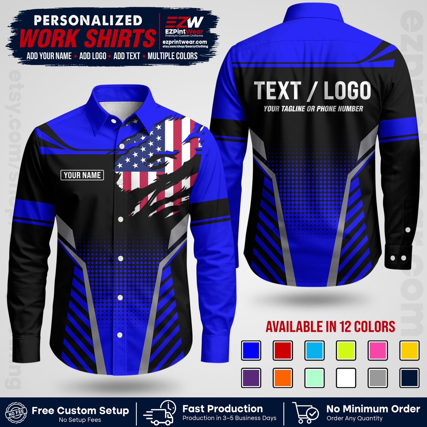 Custom All Over Print Work Uniform Shirt with Name, Logo & Text | Custom Hawaiian Shirt | Company Shirt | Employee Uniform UNF07