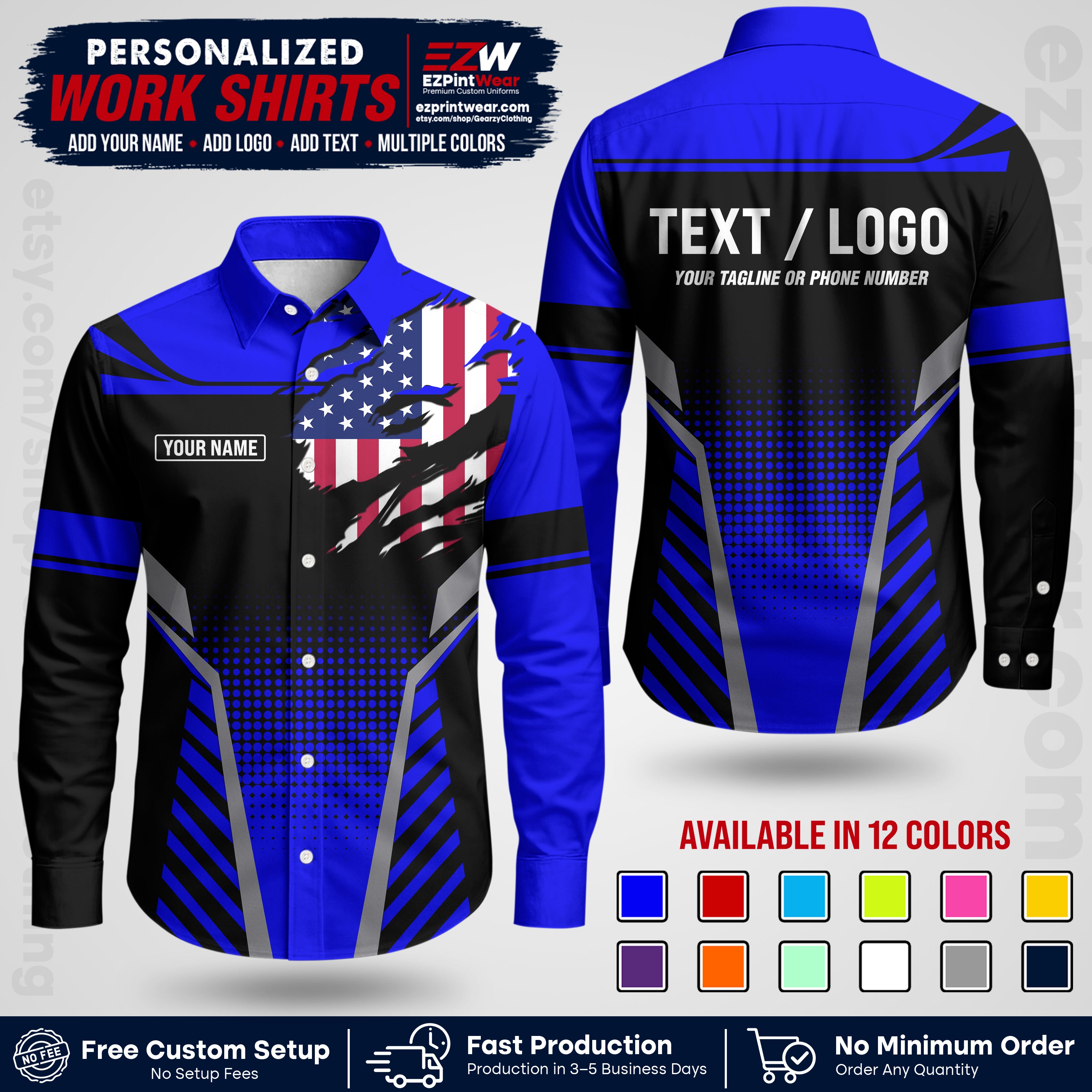 Custom All Over Print Work Uniform Shirt with Name, Logo & Text | Custom Hawaiian Shirt | Company Shirt | Employee Uniform UNF07
