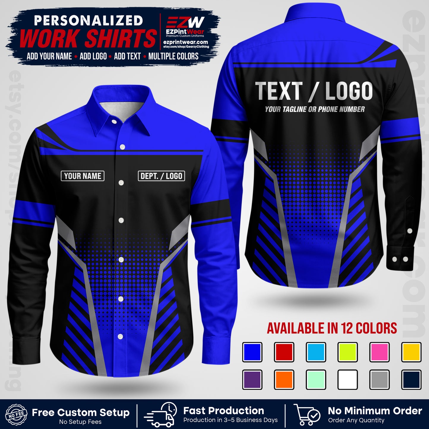 Custom All Over Print Work Uniform Shirt with Name, Logo & Text | Custom Hawaiian Shirt | Company Shirt | Employee Uniform UNF08