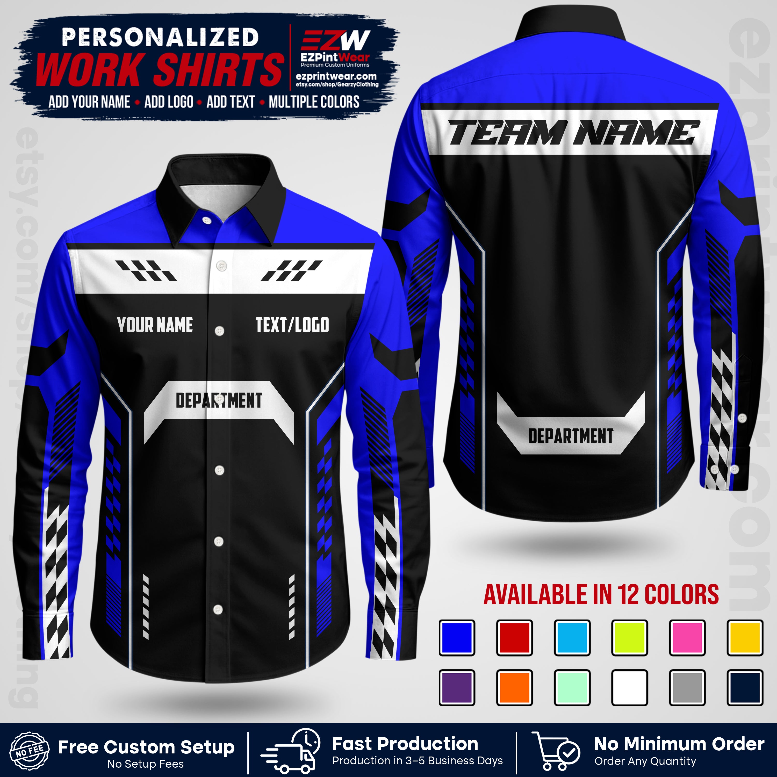 Custom All Over Print Work Uniform Shirt with Name, Logo & Text | Custom Hawaiian Shirt | Company Shirt | Employee Uniform UNF18