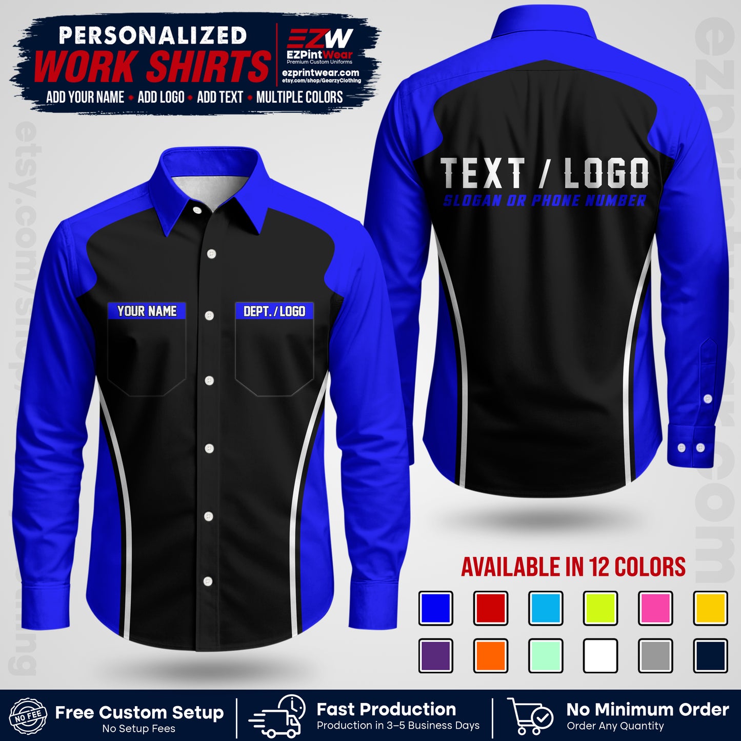 Custom All Over Print Work Uniform Shirt with Name, Logo & Text | Custom Hawaiian Shirt | Company Shirt | Employee Uniform UNF16