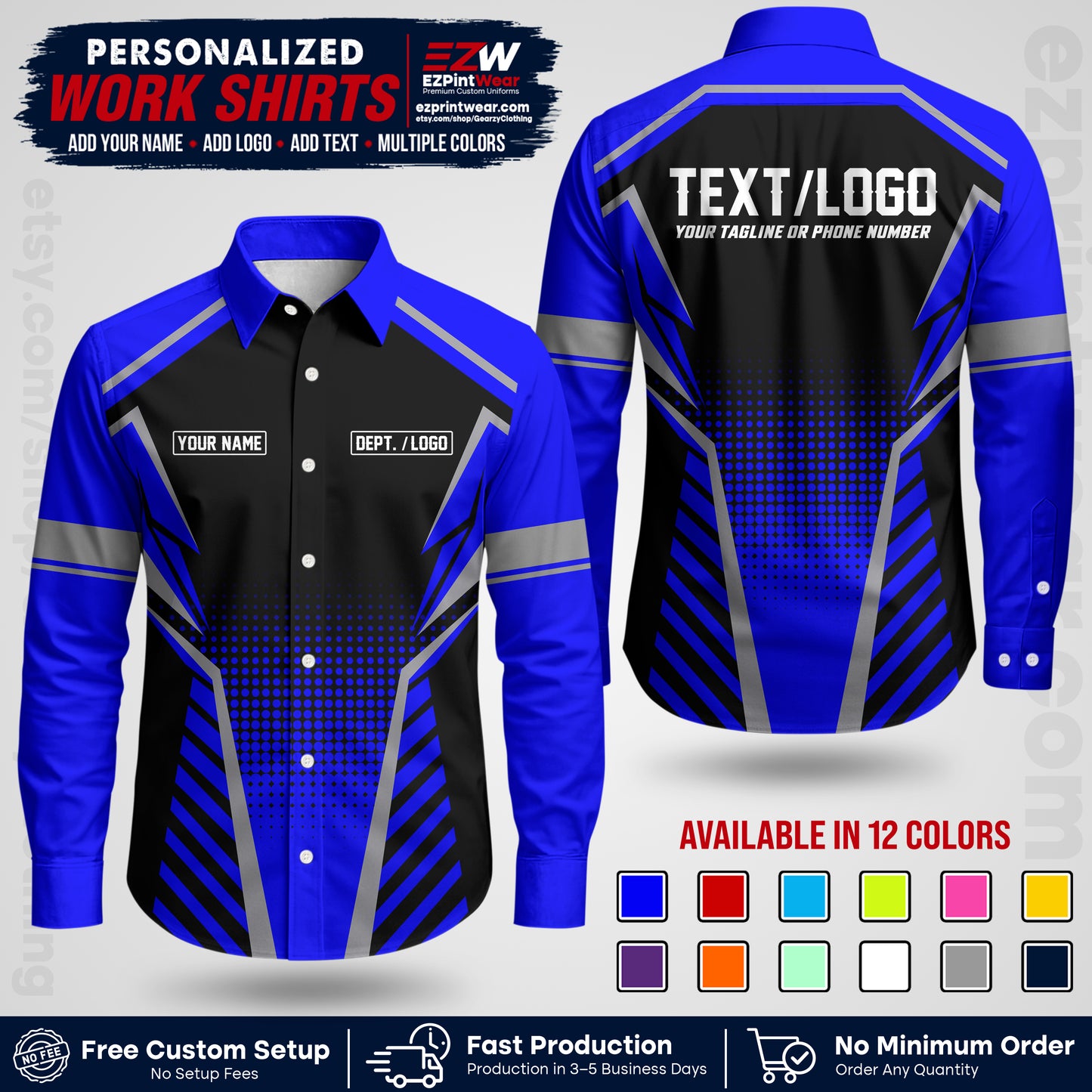 Custom All Over Print Work Uniform Shirt with Name, Logo & Text | Custom Hawaiian Shirt | Company Shirt | Employee Uniform UNF14
