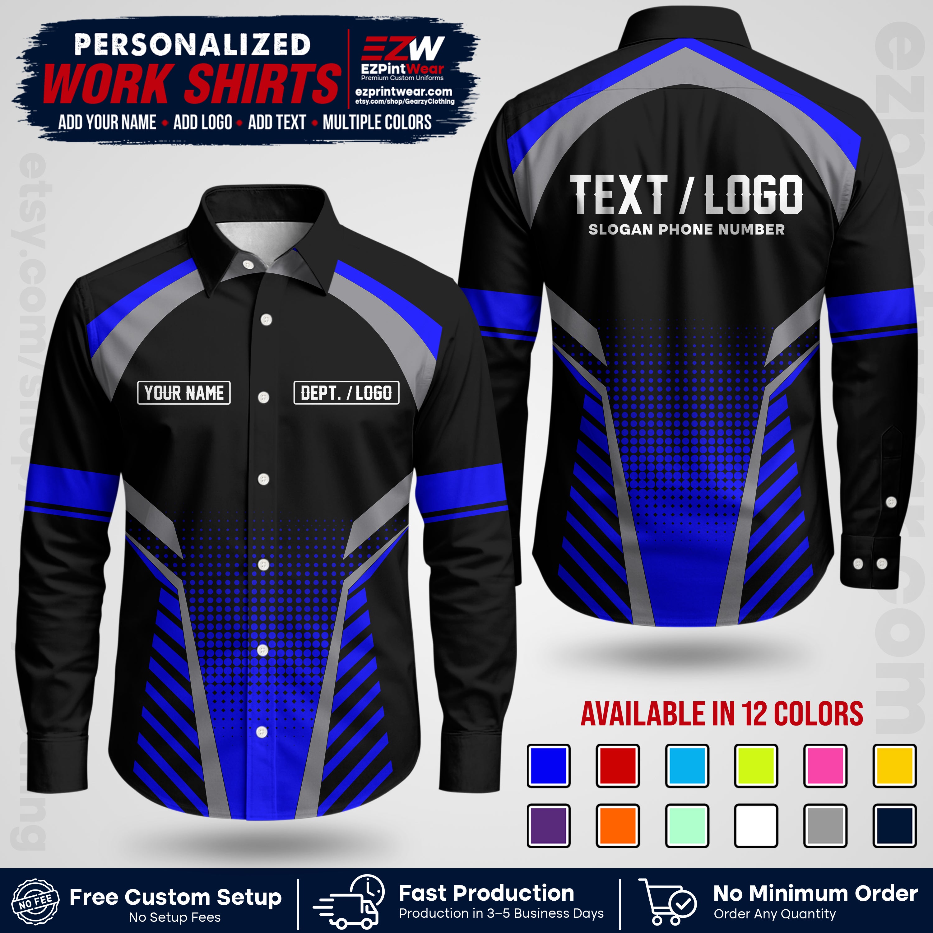 Custom All Over Print Work Uniform Shirt with Name, Logo & Text | Custom Hawaiian Shirt | Company Shirt | Employee Uniform UNF19