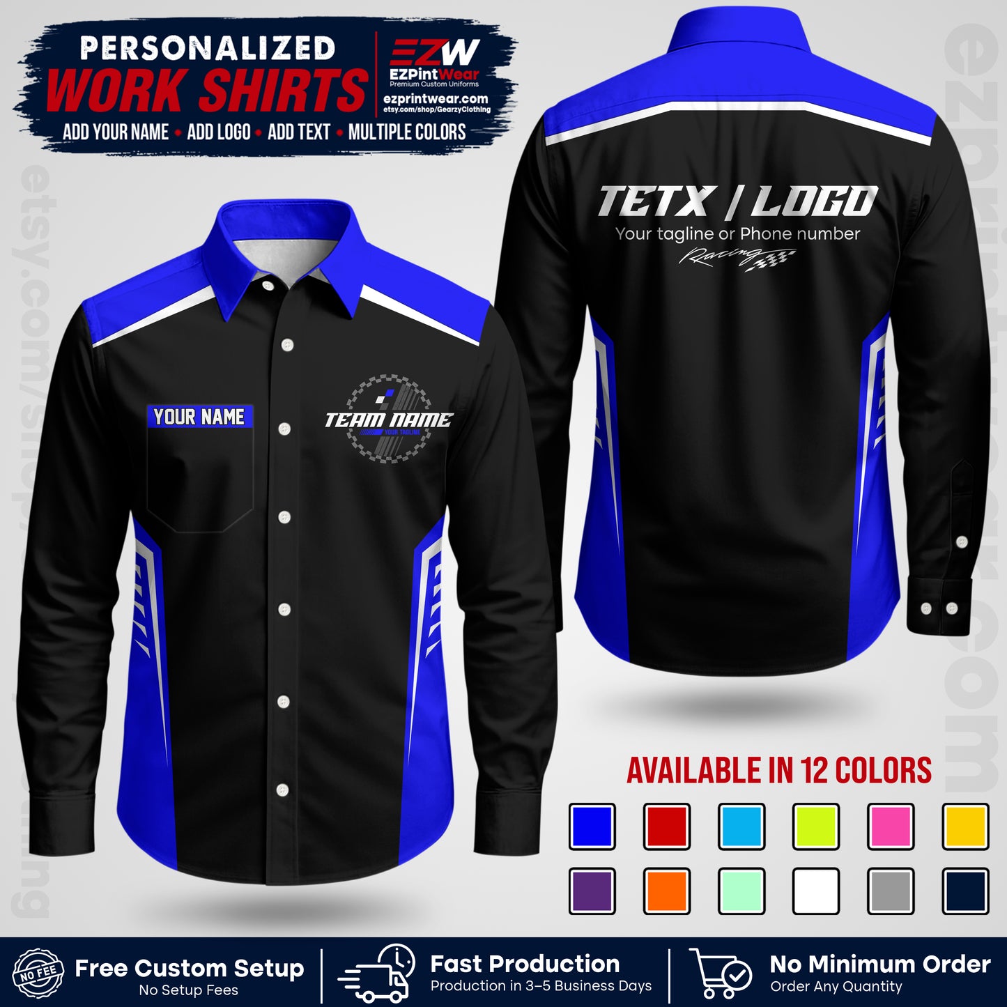 Custom Racing Shirt with Name, Logo & Text | Race Team Uniform | Crew Apparel RC07