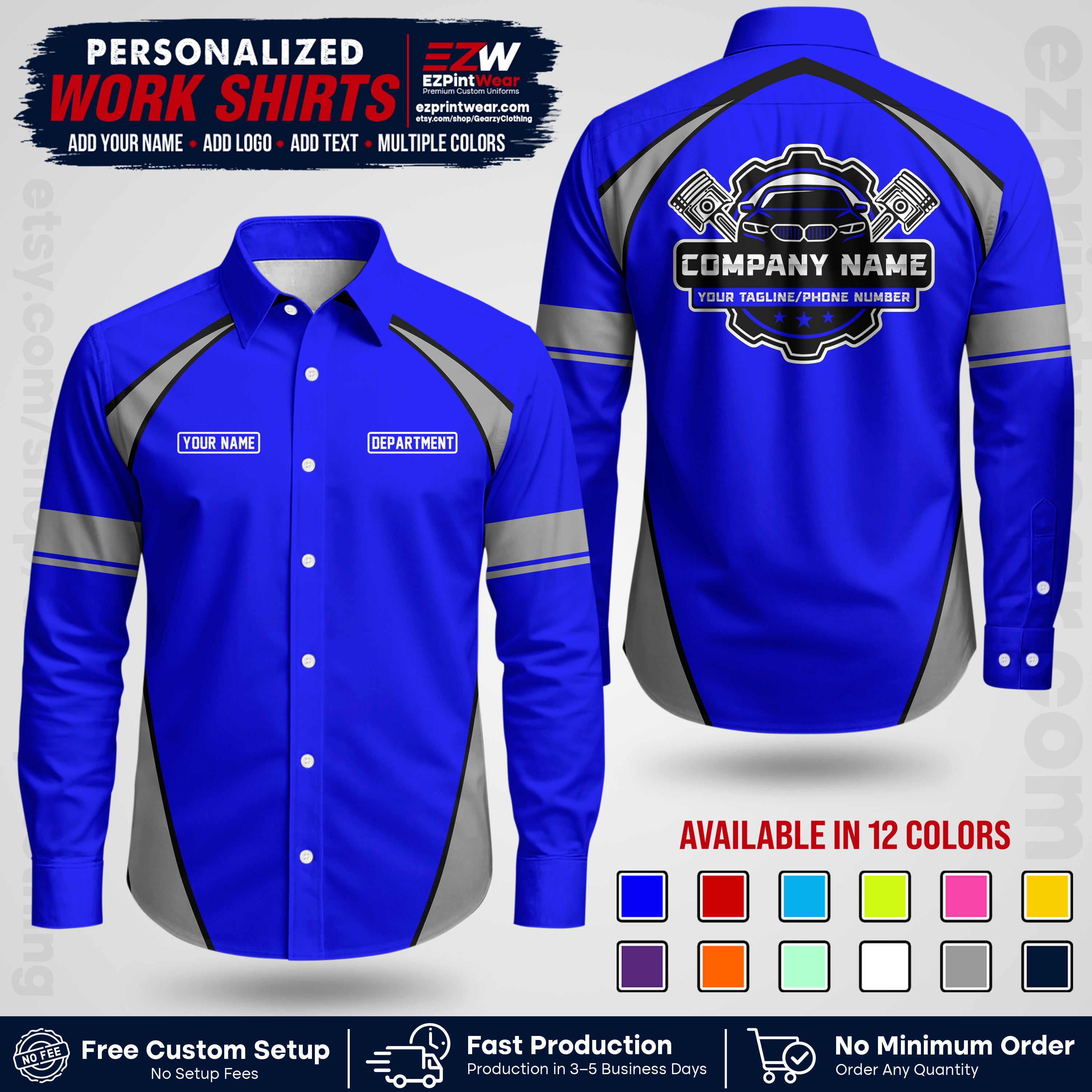 Custom Mechanic Work Shirt with Name, Logo & Text | Auto Shop Uniform | Workwear MCN 09