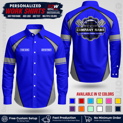 Custom Mechanic Work Shirt with Name, Logo & Text | Auto Shop Uniform | Workwear MCN 09