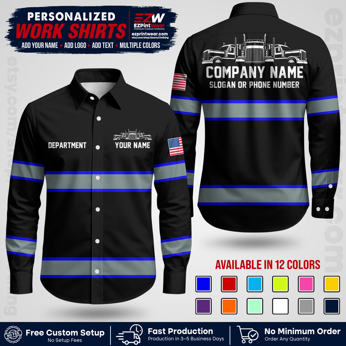 Personalized Truck Driver Workwear Uniform | Custom Safety Stripe Apparel | Non-Reflective Reflective Style Design TW04