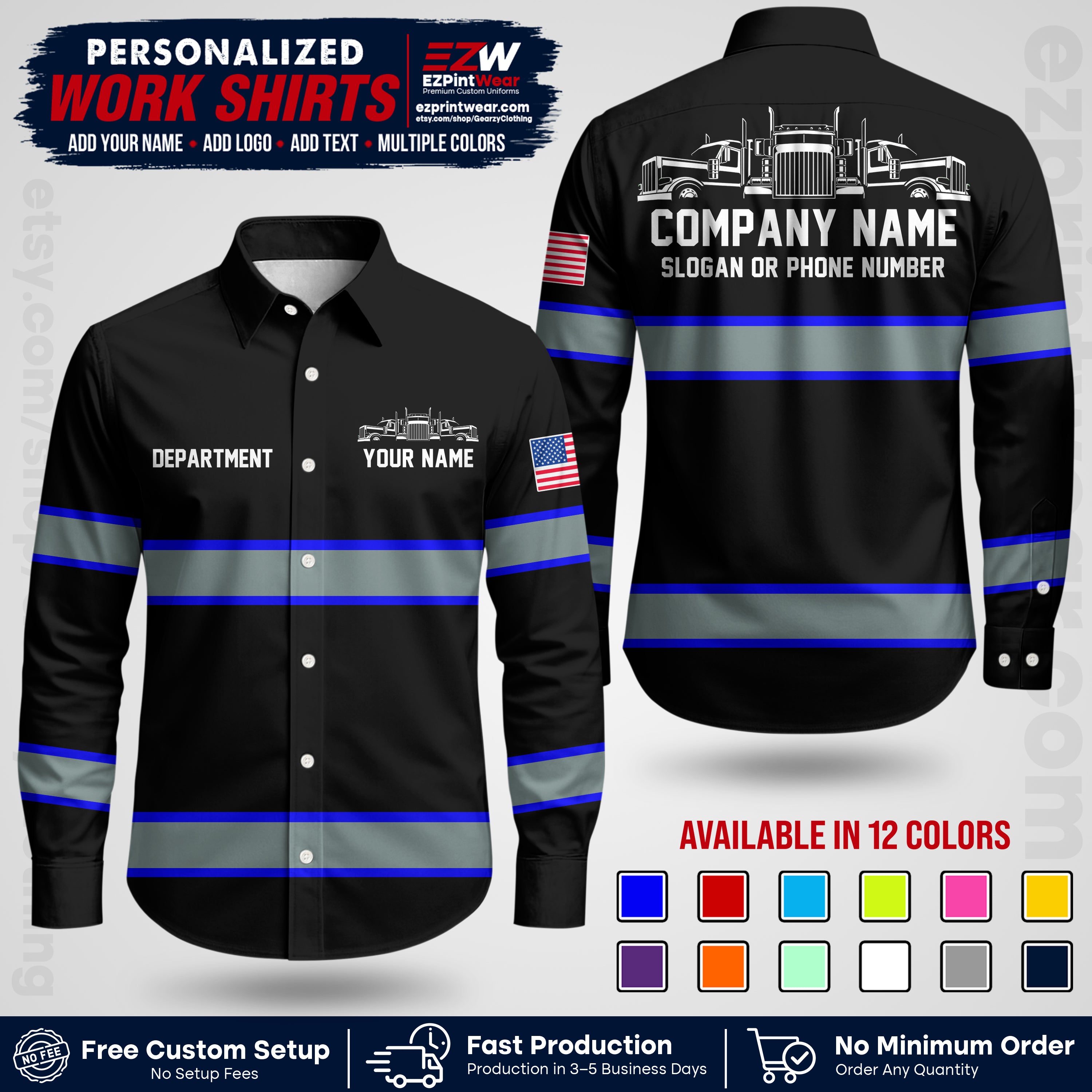 Personalized Truck Driver Workwear Uniform | Custom Safety Stripe Apparel | Non-Reflective Reflective Style Design TW04