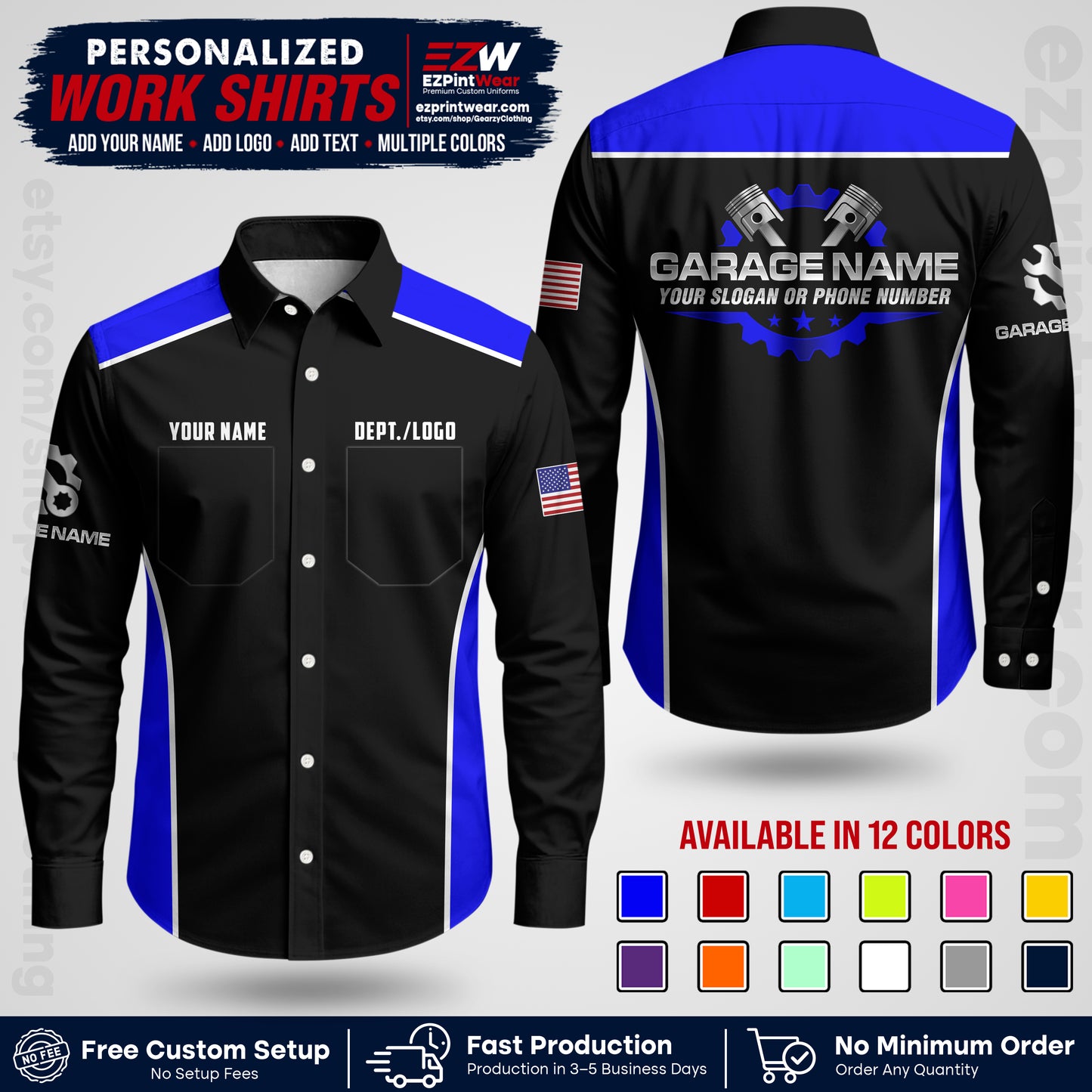 Custom Mechanic Work Shirt with Name, Logo & Text | Auto Shop Uniform | Workwear MCN 07