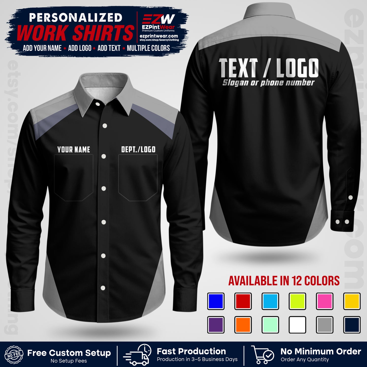 Custom All Over Print Work Uniform Shirt with Name, Logo & Text | Custom Hawaiian Shirt | Company Shirt | Employee Uniform UNF02