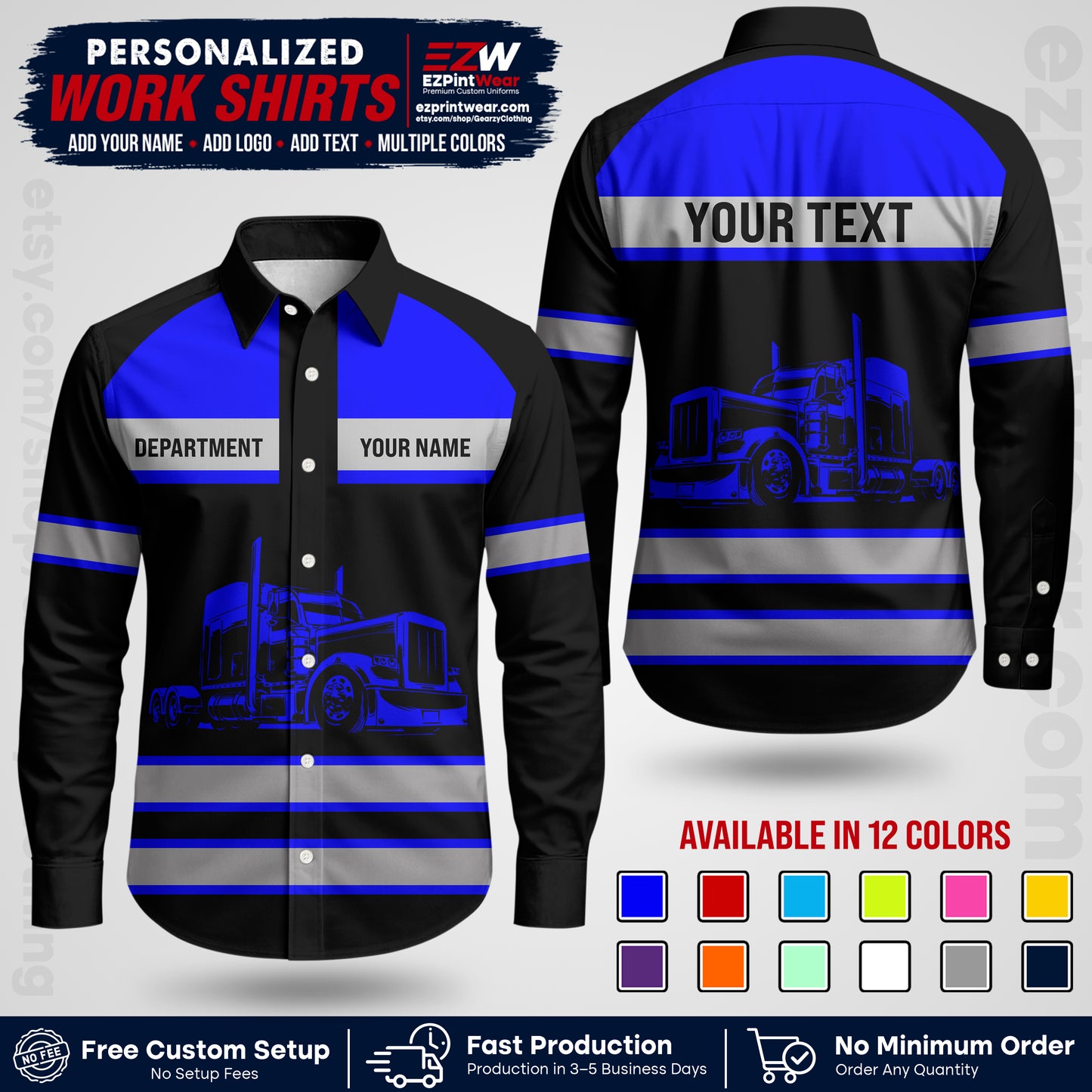 Personalized Truck Driver Workwear Uniform | Custom Safety Stripe Apparel | Non-Reflective Reflective Style Design TW02