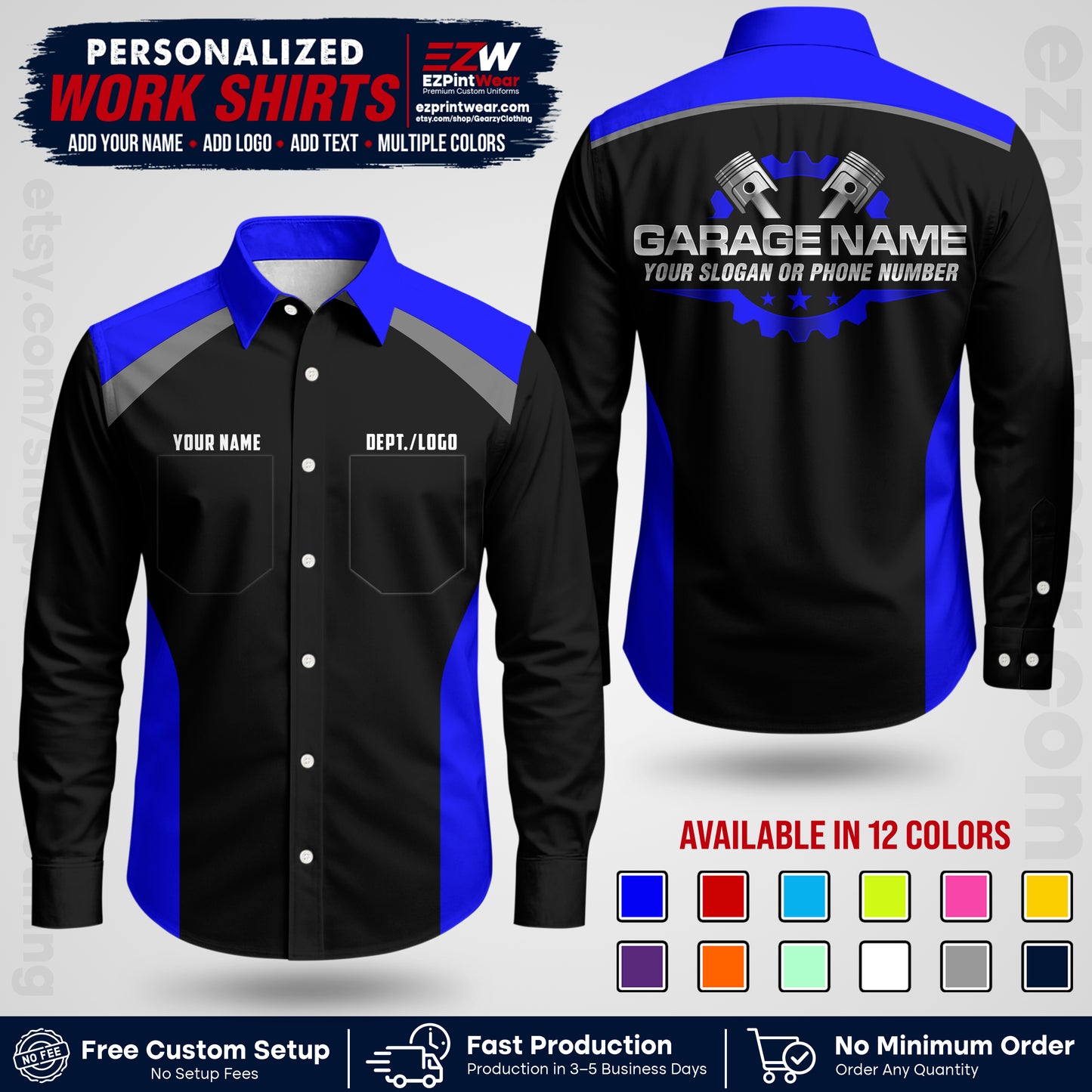 Custom Mechanic Work Shirt with Name, Logo & Text | Auto Shop Uniform | Workwear MCN 06