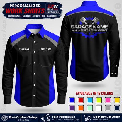 Custom Mechanic Work Shirt with Name, Logo & Text | Auto Shop Uniform | Workwear MCN 06