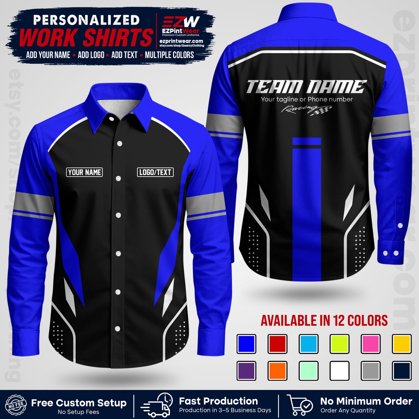 Custom Racing Shirt with Name, Logo & Text | Race Team Uniform | Crew Apparel RC06