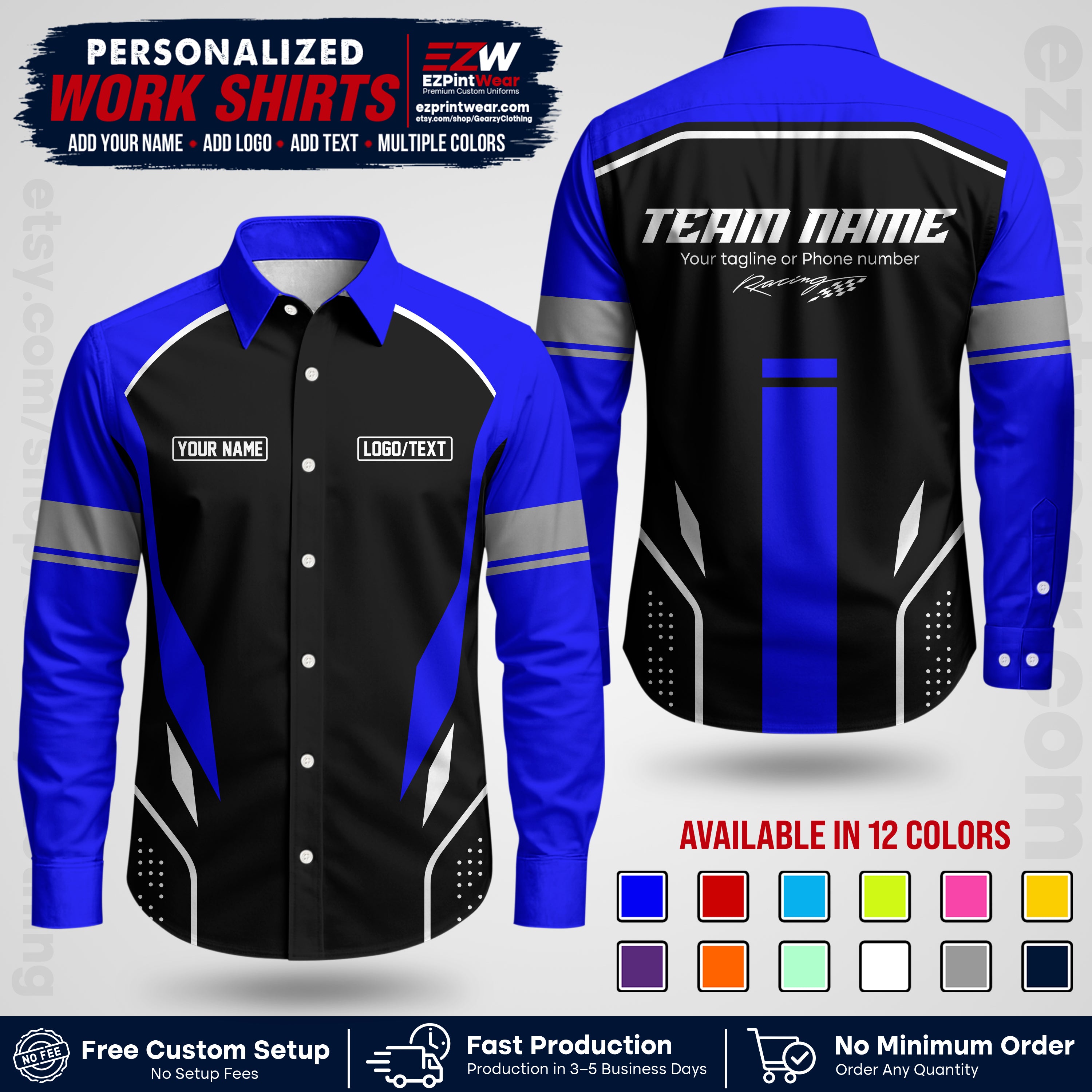 Custom Racing Shirt with Name, Logo & Text | Race Team Uniform | Crew Apparel RC06