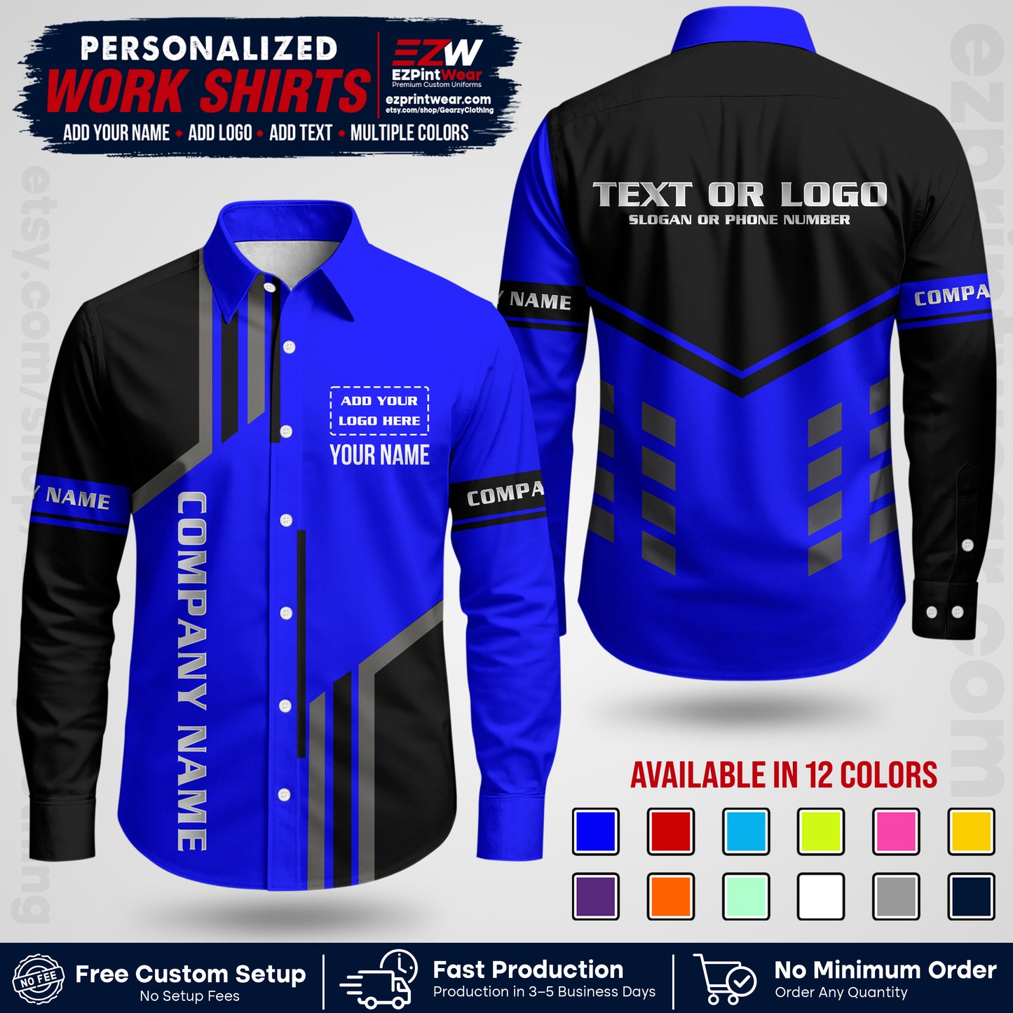 Custom All Over Print Work Uniform Shirt with Name, Logo & Text | Custom Hawaiian Shirt | Company Shirt | Employee Uniform UNF10