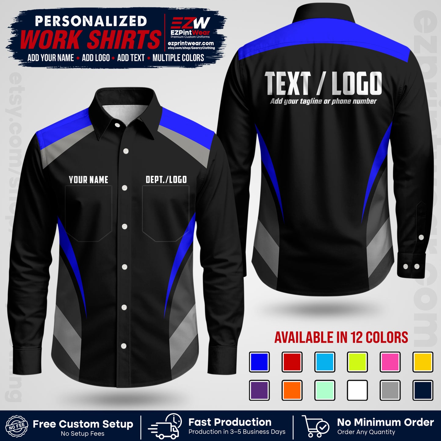 Custom All Over Print Work Uniform Shirt with Name, Logo & Text | Custom Hawaiian Shirt | Company Shirt | Employee Uniform UNF03