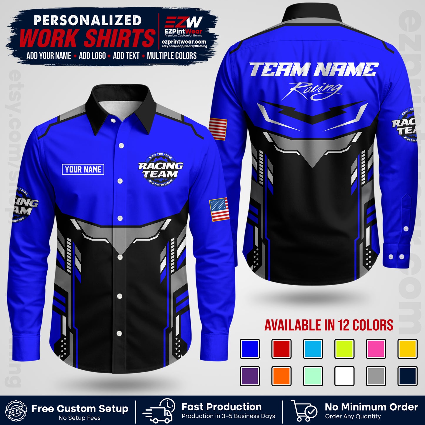 Custom Racing Shirt with Name, Logo & Text | Race Team Uniform | Crew Apparel RC11