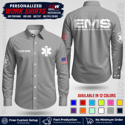 Custom EMS Shirt with Name, Logo & Text | EMS Team Uniform | First Responder Workwear EMSU01