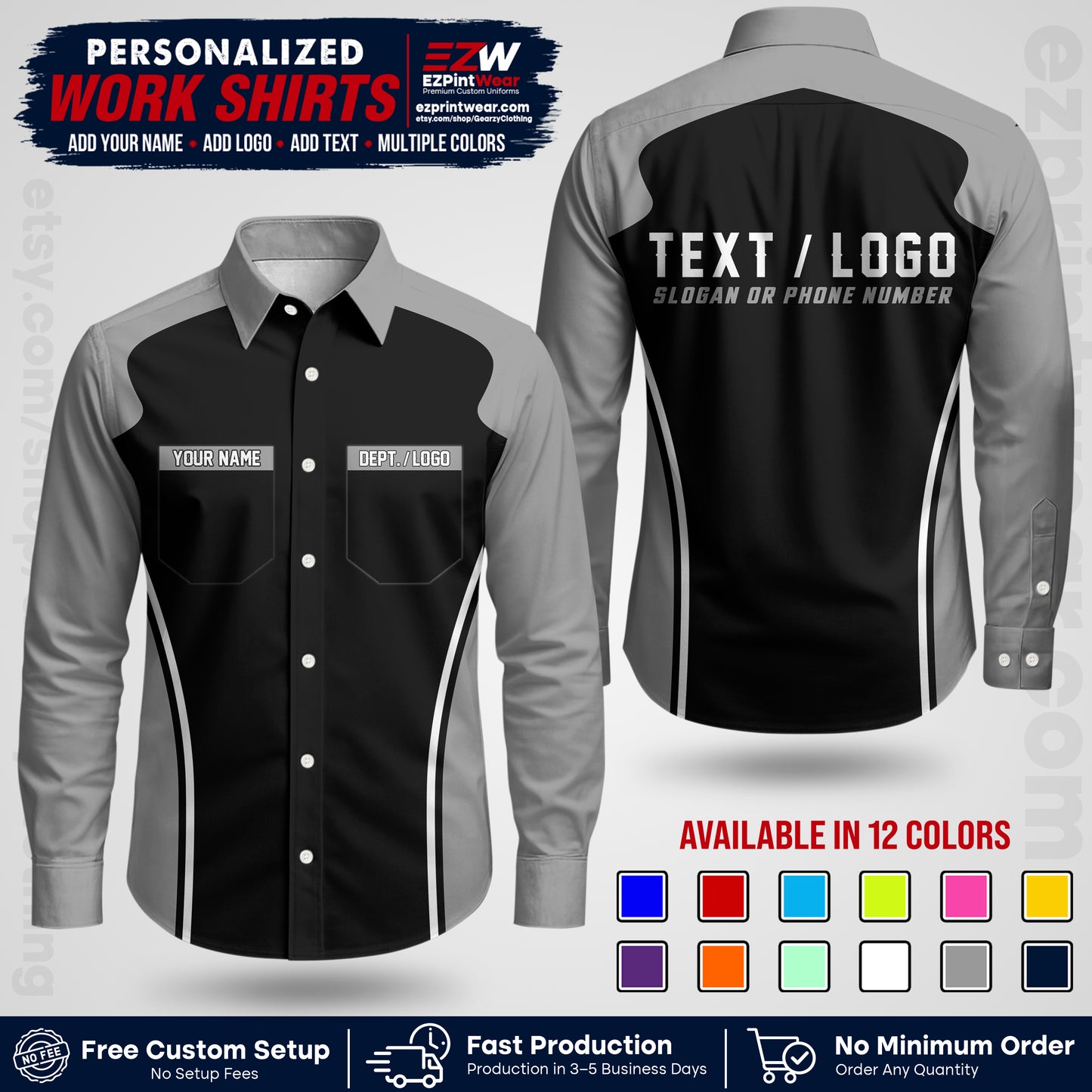 Custom All Over Print Work Uniform Shirt with Name, Logo & Text | Custom Hawaiian Shirt | Company Shirt | Employee Uniform UNF16