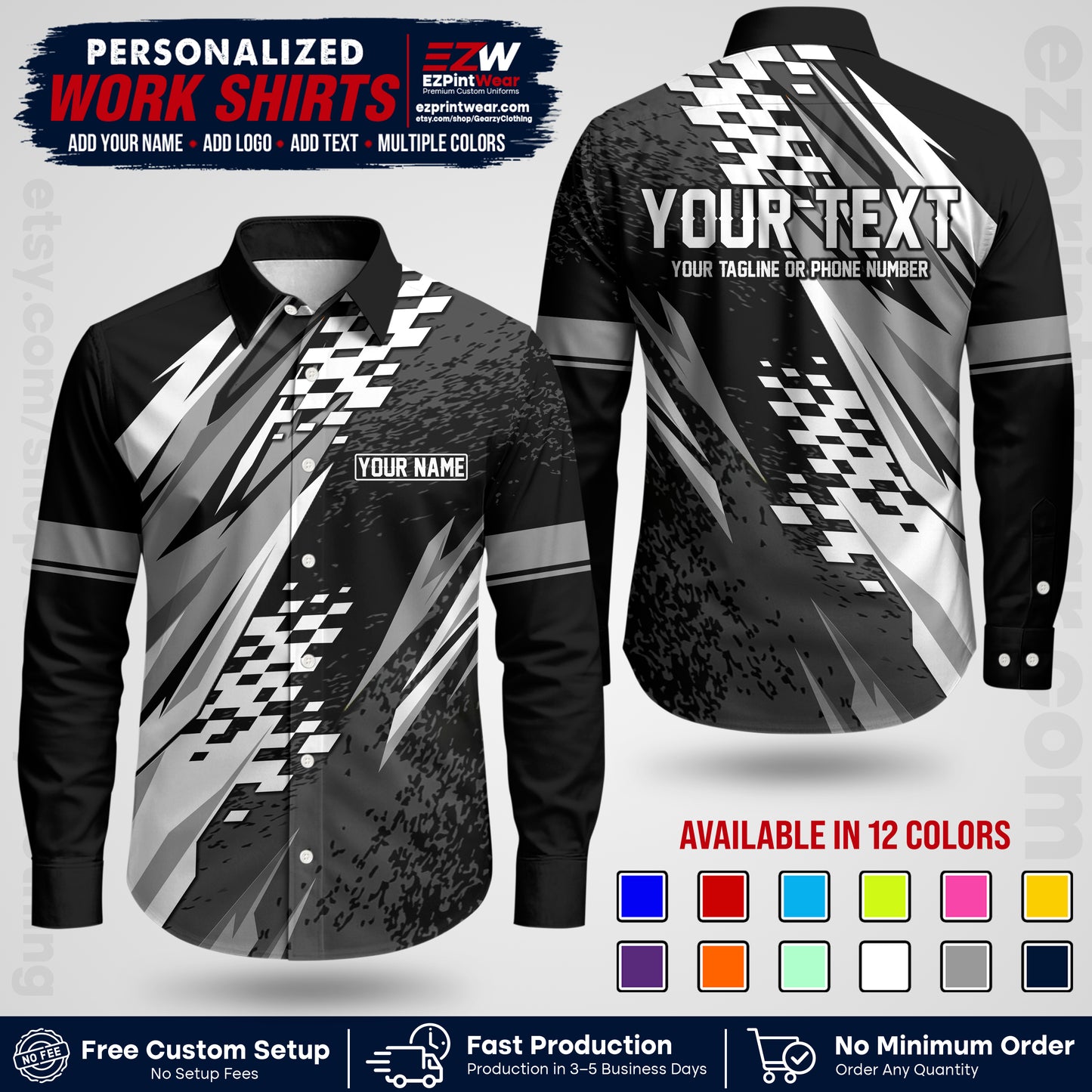 Custom Racing Shirt with Name, Logo & Text | Race Team Uniform | Crew Apparel RC03
