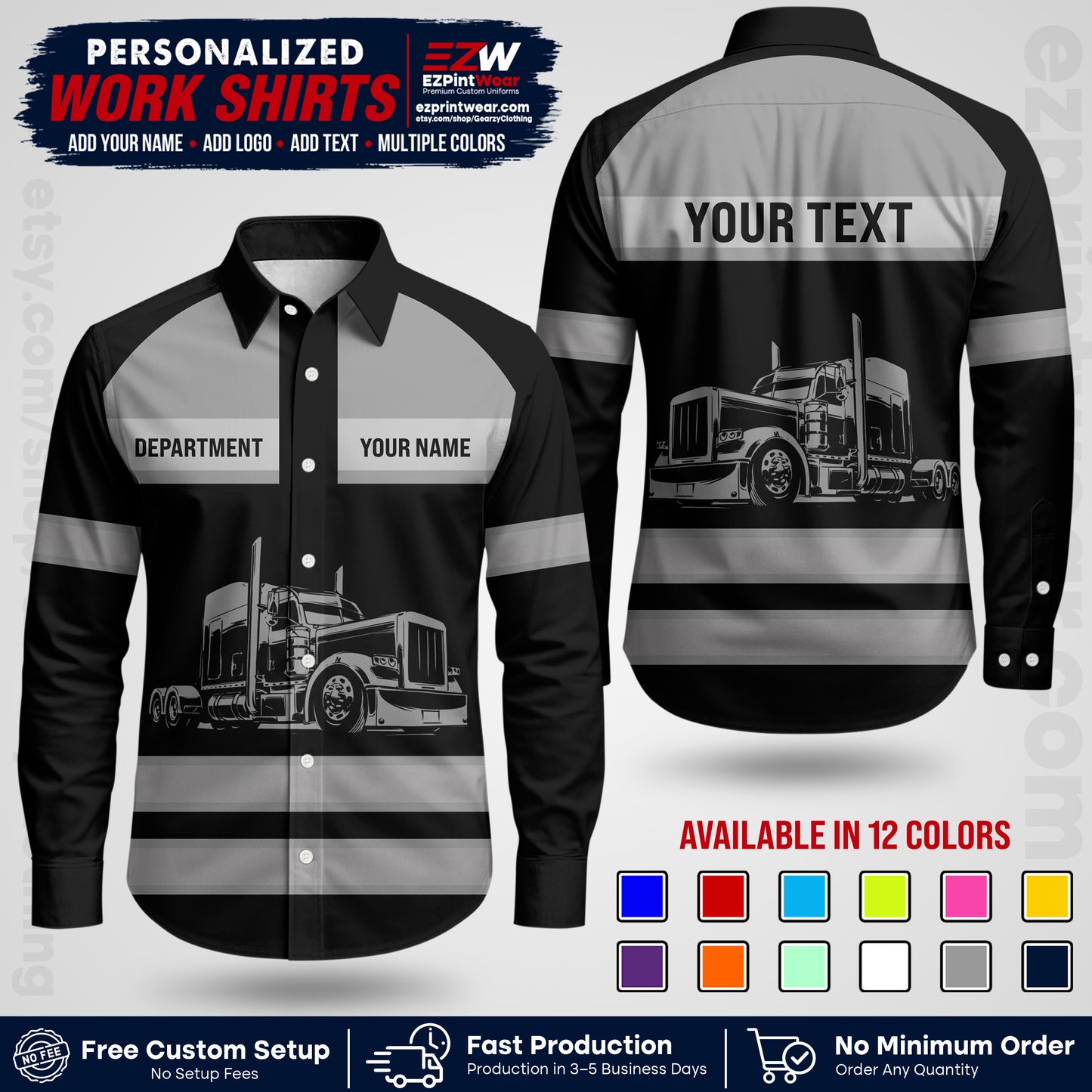 Personalized Truck Driver Workwear Uniform | Custom Safety Stripe Apparel | Non-Reflective Reflective Style Design TW02