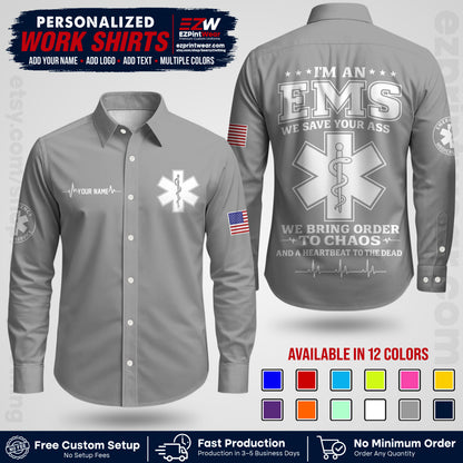 Custom EMS Shirt with Name, Logo & Text | EMS Team Uniform | First Responder Workwear EMSU05