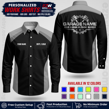 Custom Mechanic Work Shirt with Name, Logo & Text | Auto Shop Uniform | Workwear MCN 06