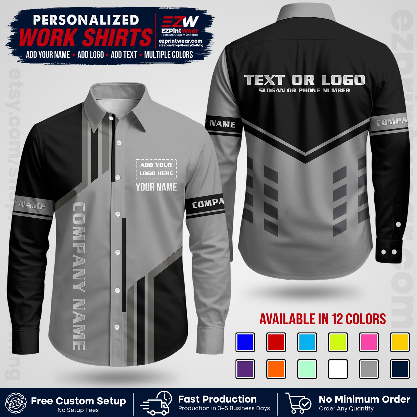 Custom All Over Print Work Uniform Shirt with Name, Logo & Text | Custom Hawaiian Shirt | Company Shirt | Employee Uniform UNF10