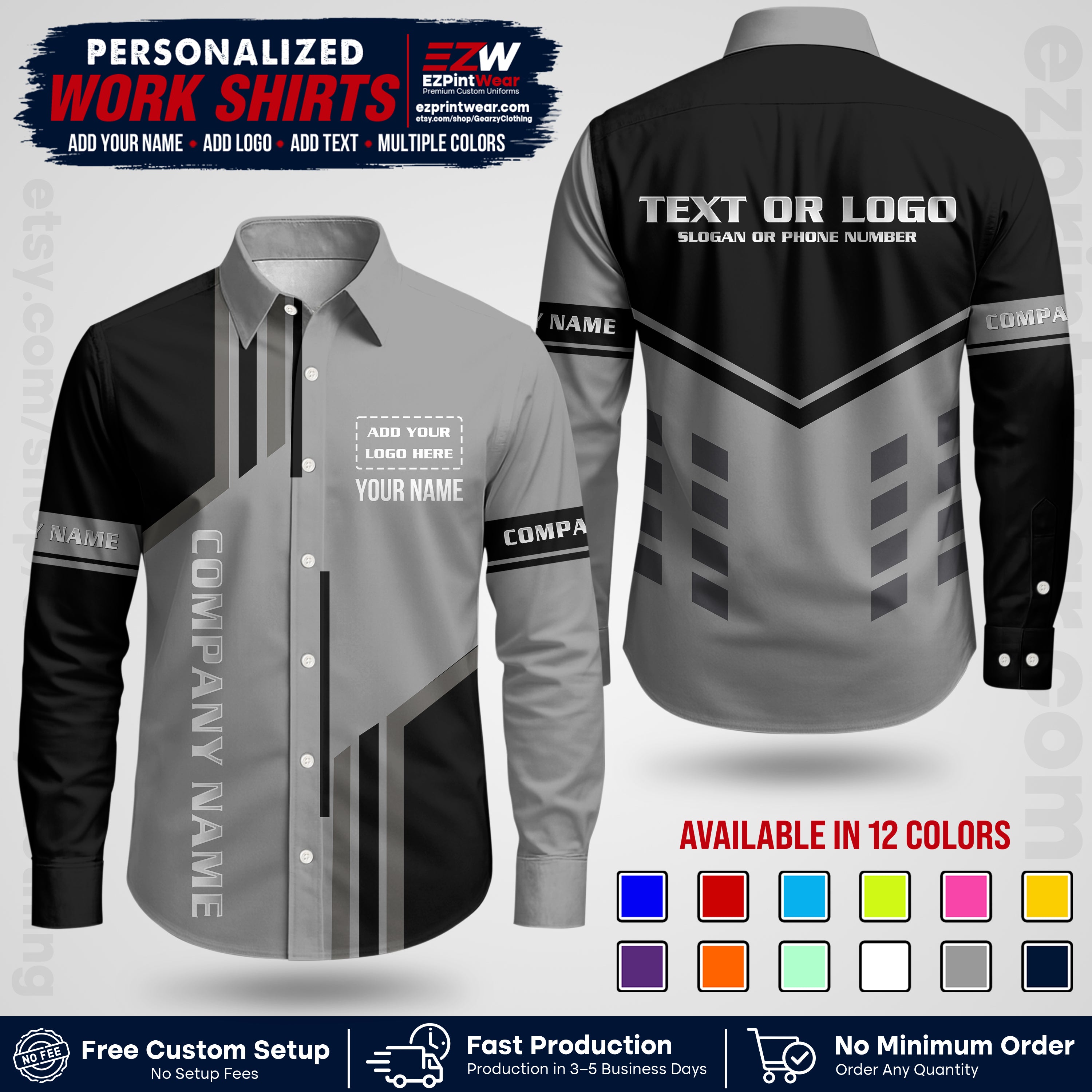 Custom All Over Print Work Uniform Shirt with Name, Logo & Text | Custom Hawaiian Shirt | Company Shirt | Employee Uniform UNF10