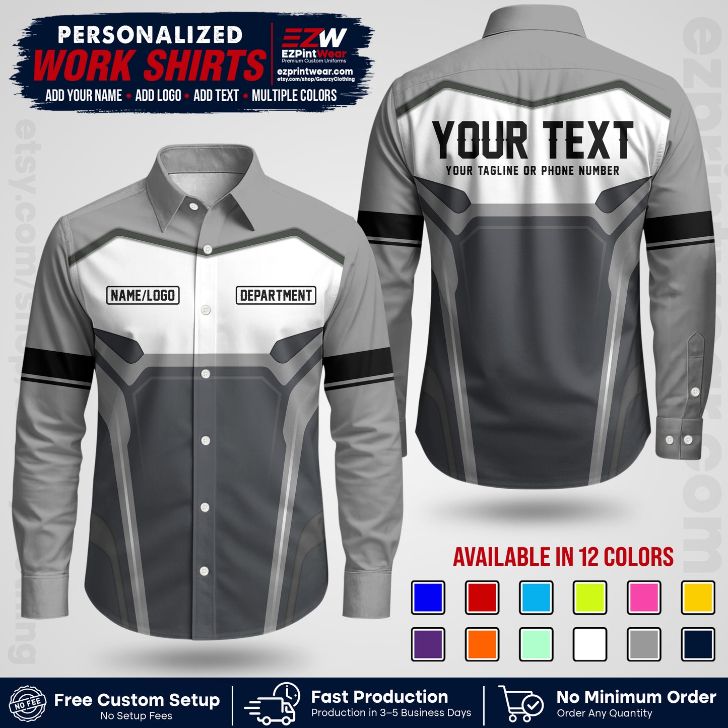 Custom All Over Print Work Uniform Shirt with Name, Logo & Text | Custom Hawaiian Shirt | Company Shirt | Employee Uniform UNF05