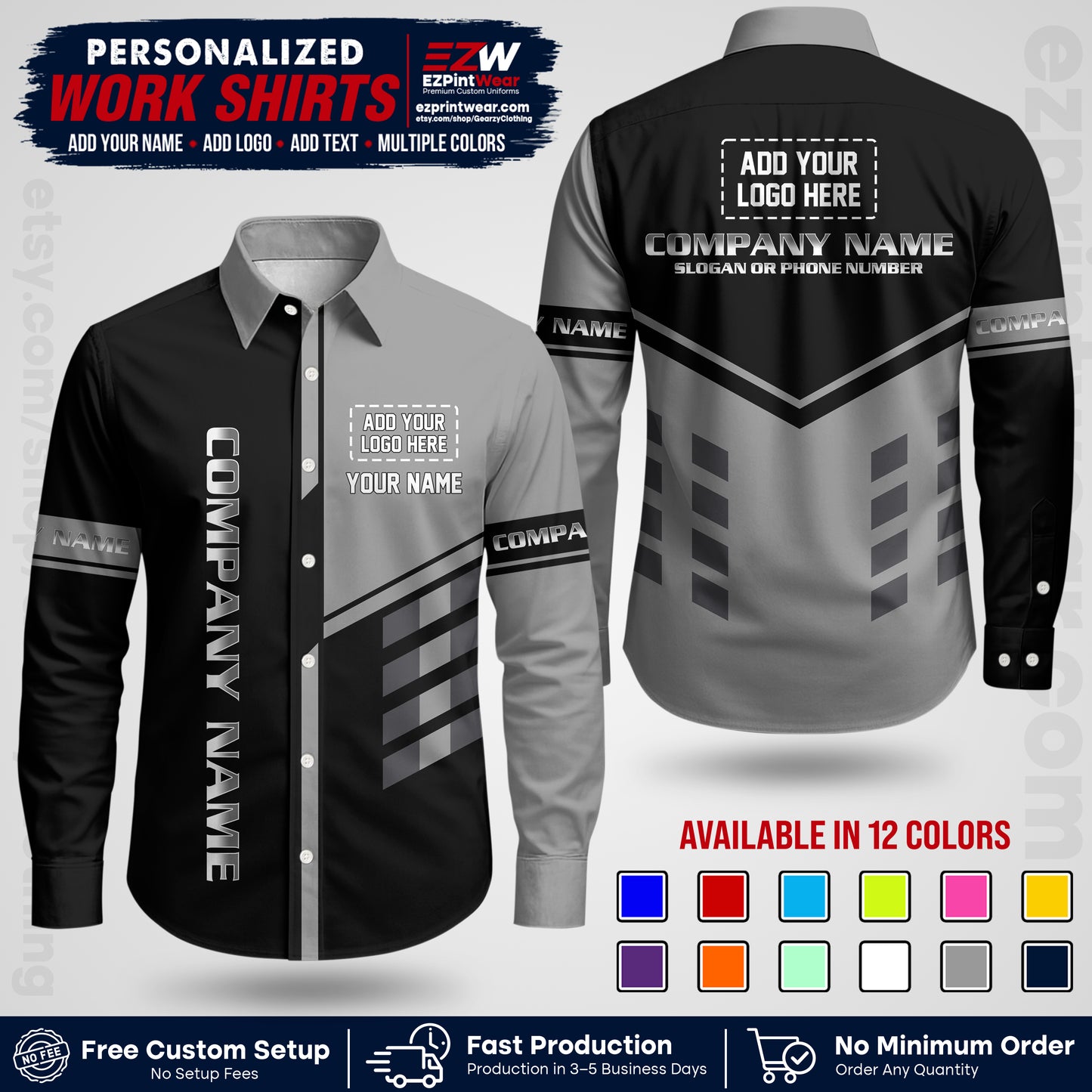 Custom All Over Print Work Uniform Shirt with Name, Logo & Text | Custom Hawaiian Shirt | Company Shirt | Employee Uniform UNF09