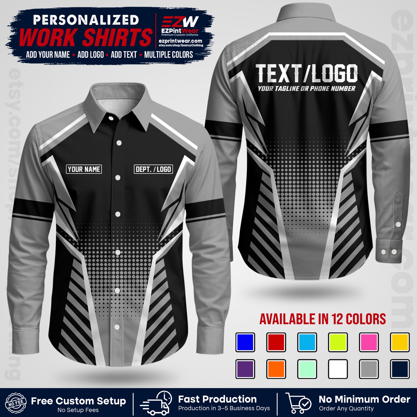 Custom All Over Print Work Uniform Shirt with Name, Logo & Text | Custom Hawaiian Shirt | Company Shirt | Employee Uniform UNF14