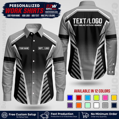 Custom All Over Print Work Uniform Shirt with Name, Logo & Text | Custom Hawaiian Shirt | Company Shirt | Employee Uniform UNF14