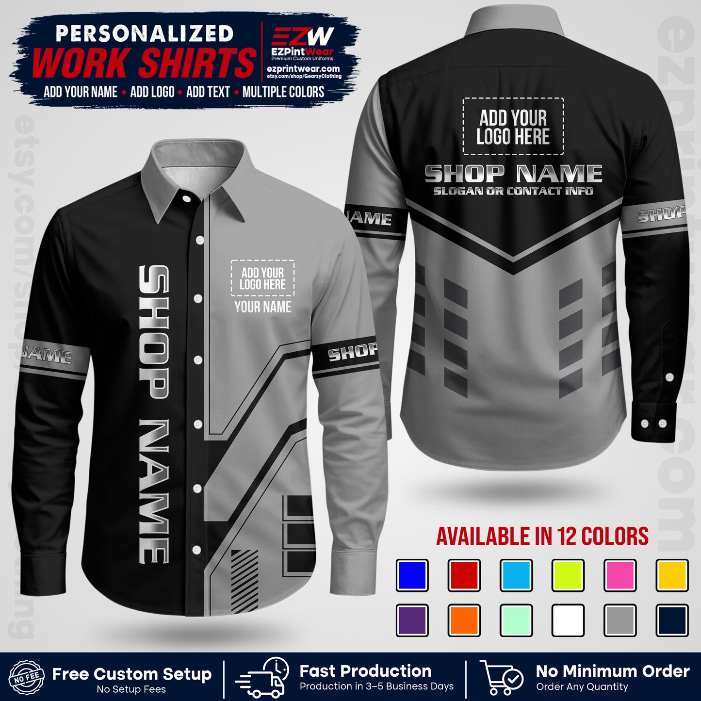 Custom All Over Print Work Uniform Shirt with Name, Logo & Text | Custom Hawaiian Shirt | Company Shirt | Employee Uniform UNF11