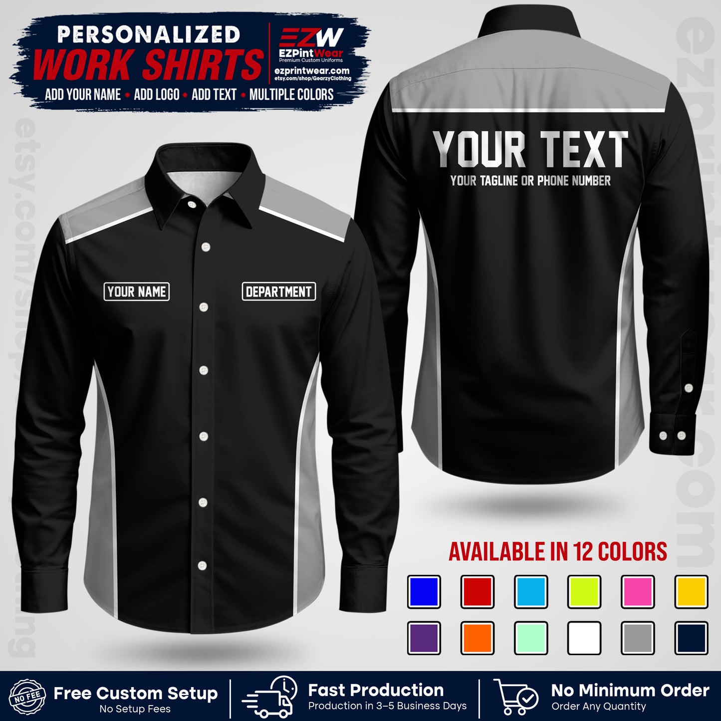 Custom All Over Print Work Uniform Shirt with Name, Logo & Text | Custom Hawaiian Shirt | Company Shirt | Employee Uniform UNF12