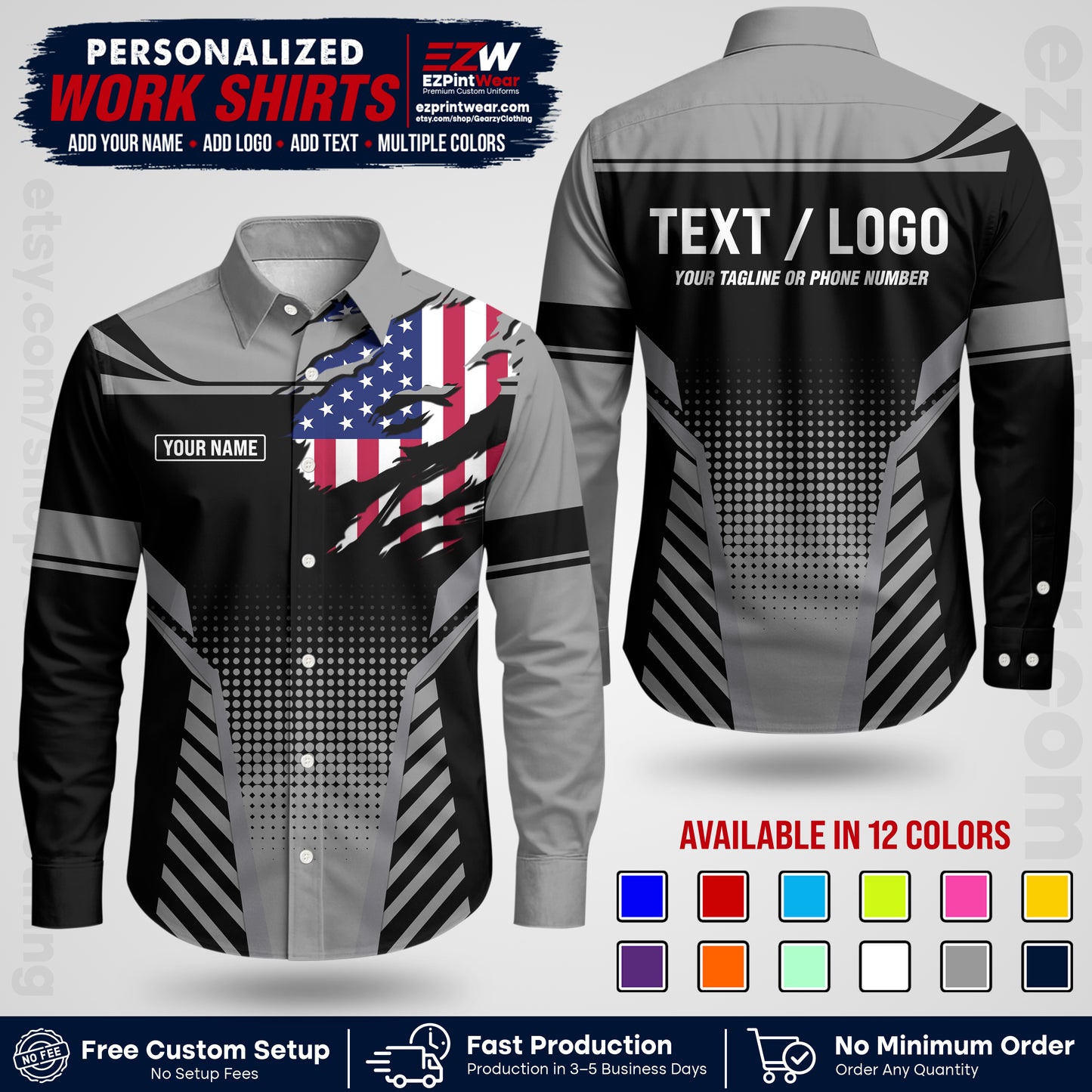 Custom All Over Print Work Uniform Shirt with Name, Logo & Text | Custom Hawaiian Shirt | Company Shirt | Employee Uniform UNF07