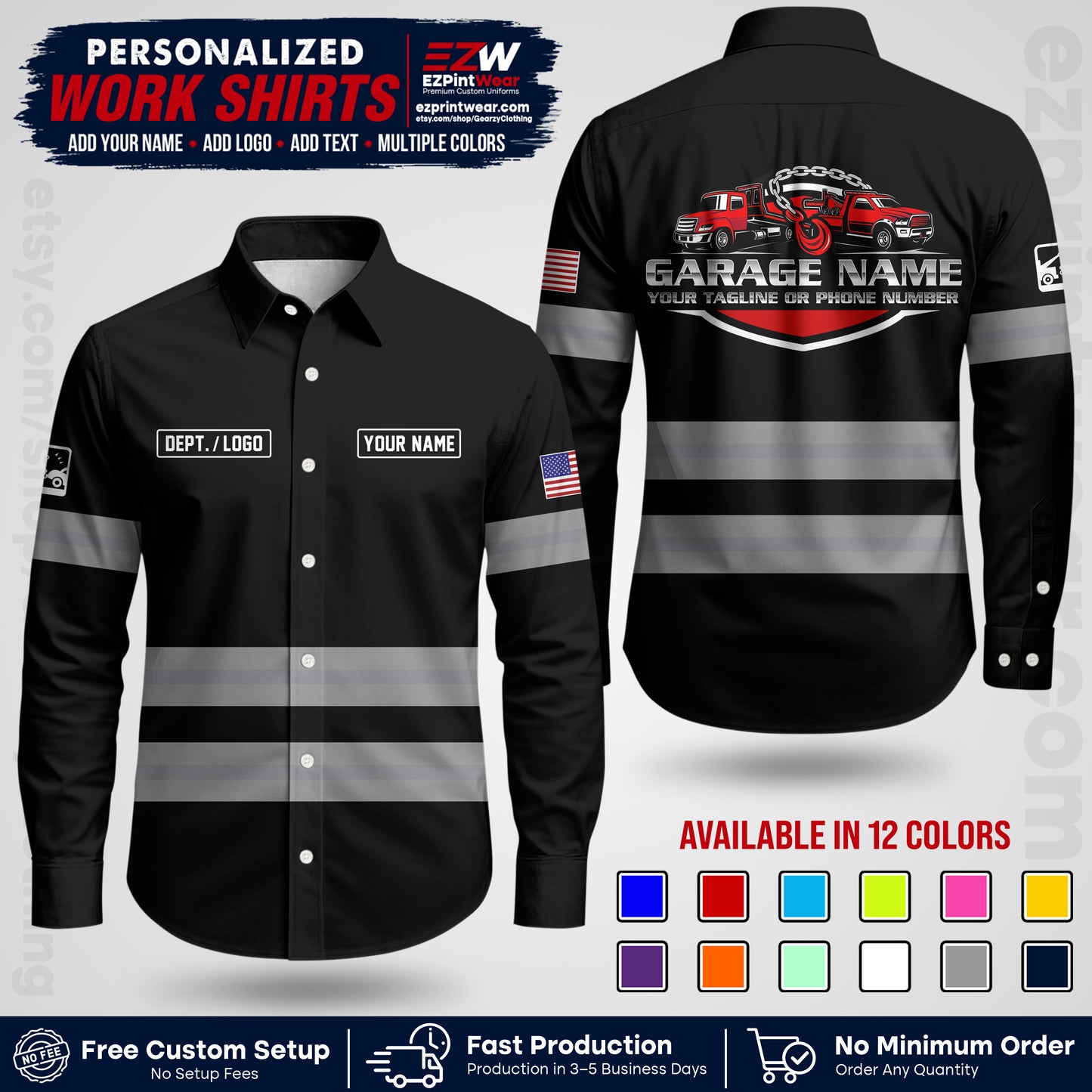 Custom Towing Workwear Uniform | Personalized Tow Truck Shirt | Non-Reflective Safety Stripe Apparel | Custom Towing Shirt | Tow Truck Apparel TW03