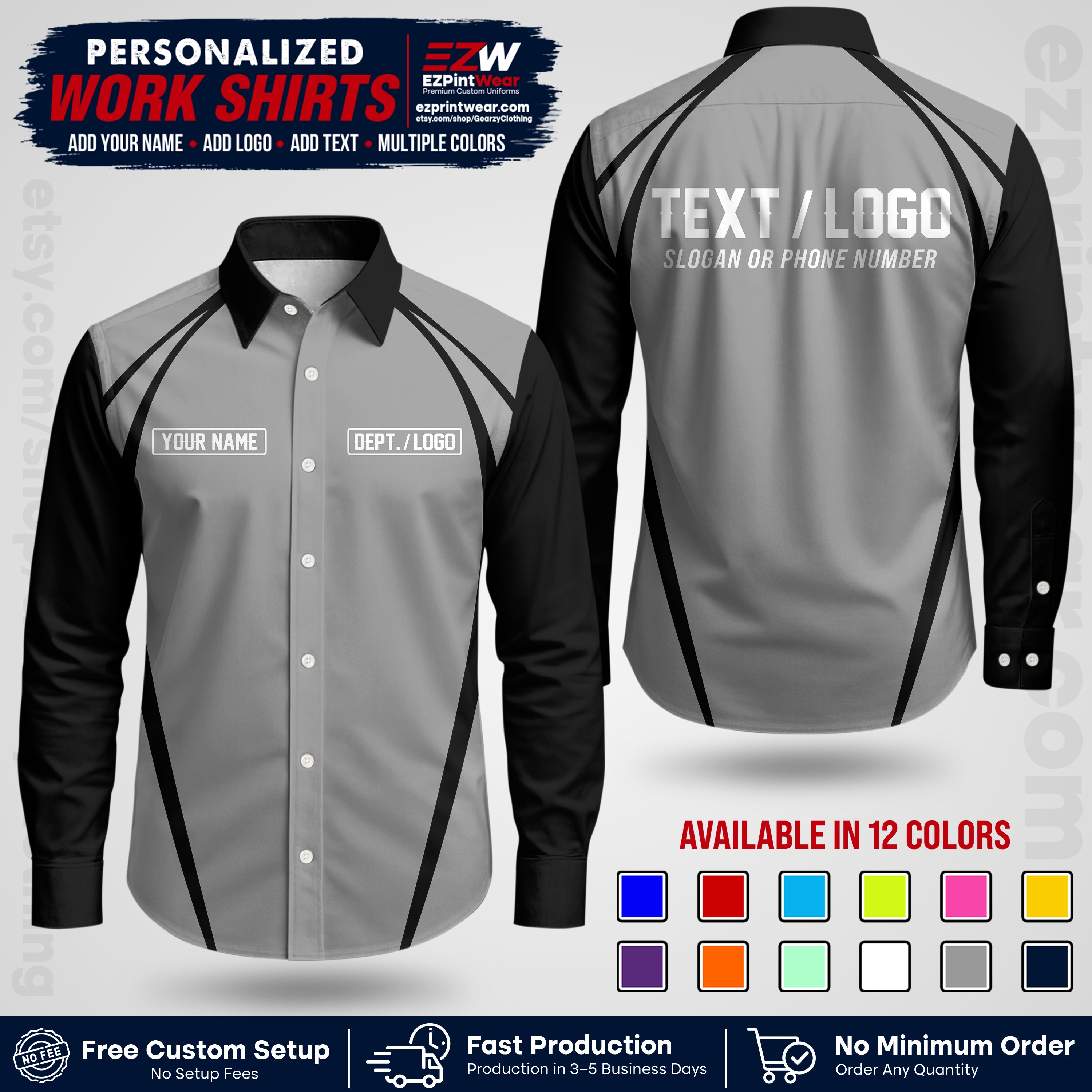 Custom All Over Print Work Uniform Shirt with Name, Logo & Text | Custom Hawaiian Shirt | Company Shirt | Employee Uniform UNF20