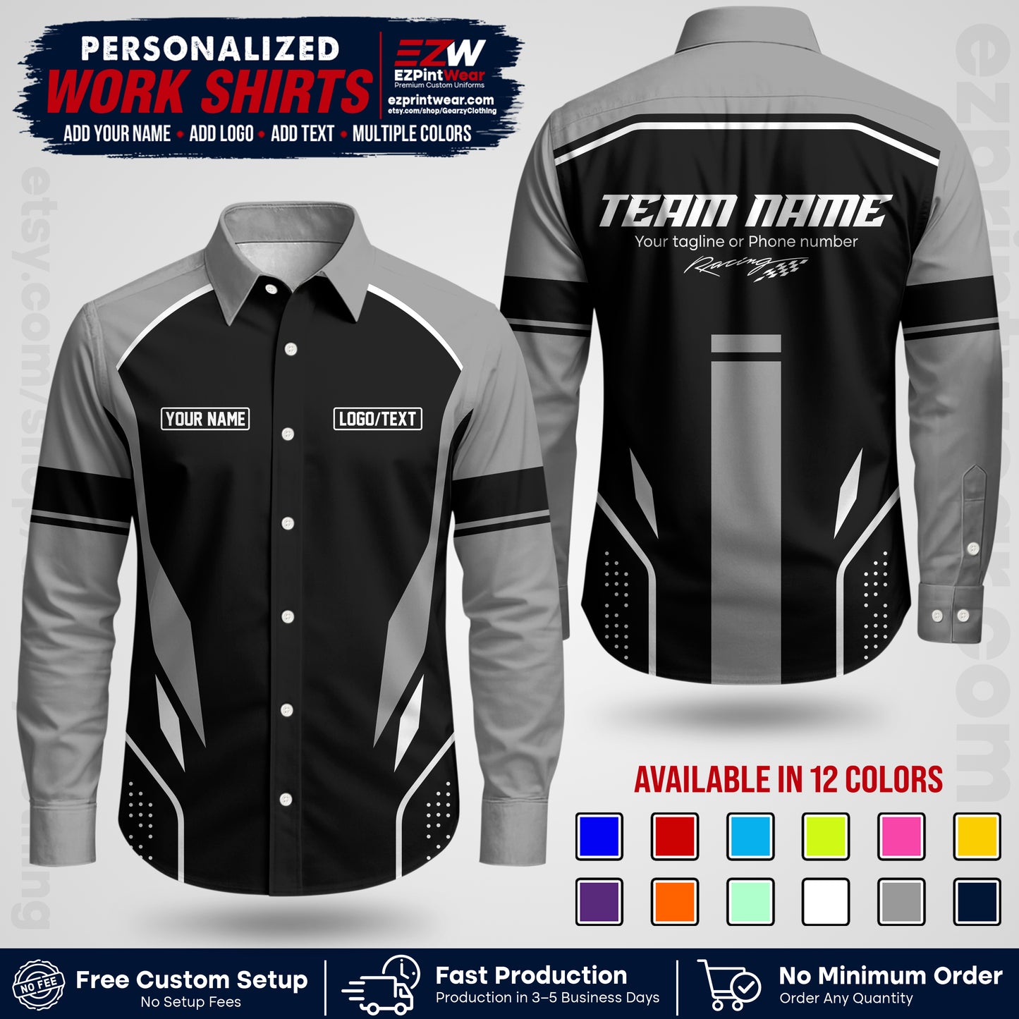 Custom Racing Shirt with Name, Logo & Text | Race Team Uniform | Crew Apparel RC06