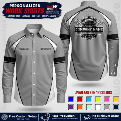 Custom Mechanic Work Shirt with Name, Logo & Text | Auto Shop Uniform | Workwear MCN 09