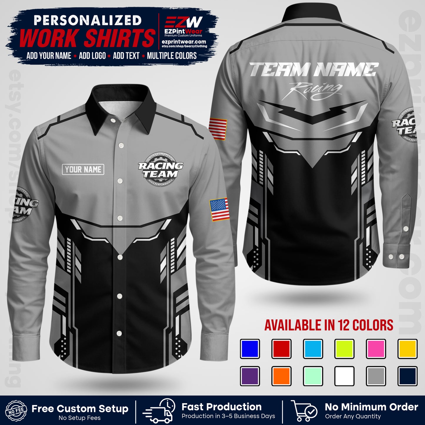 Custom Racing Shirt with Name, Logo & Text | Race Team Uniform | Crew Apparel RC11