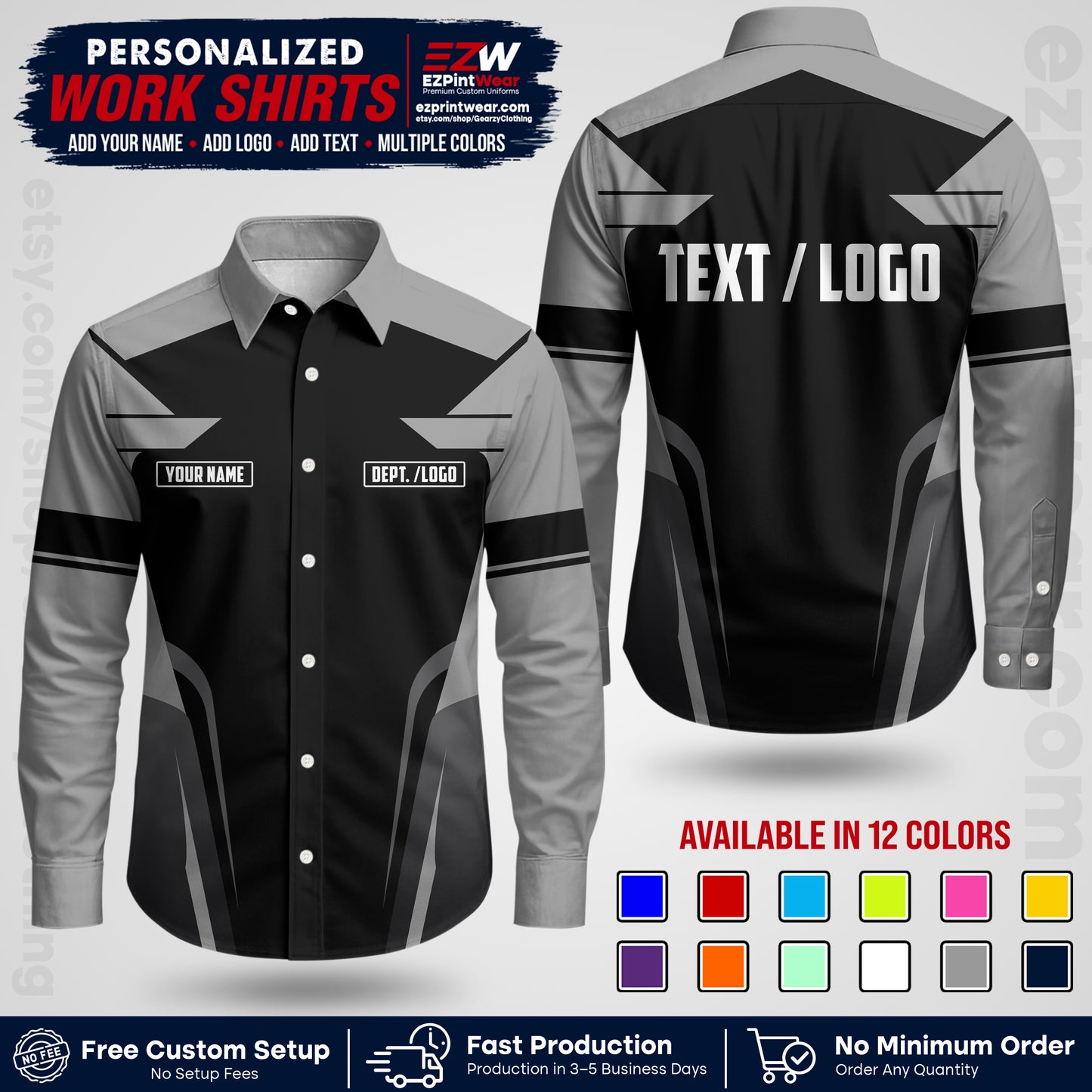 Custom All Over Print Work Uniform Shirt with Name, Logo & Text | Custom Hawaiian Shirt | Company Shirt | Employee Uniform UNF01