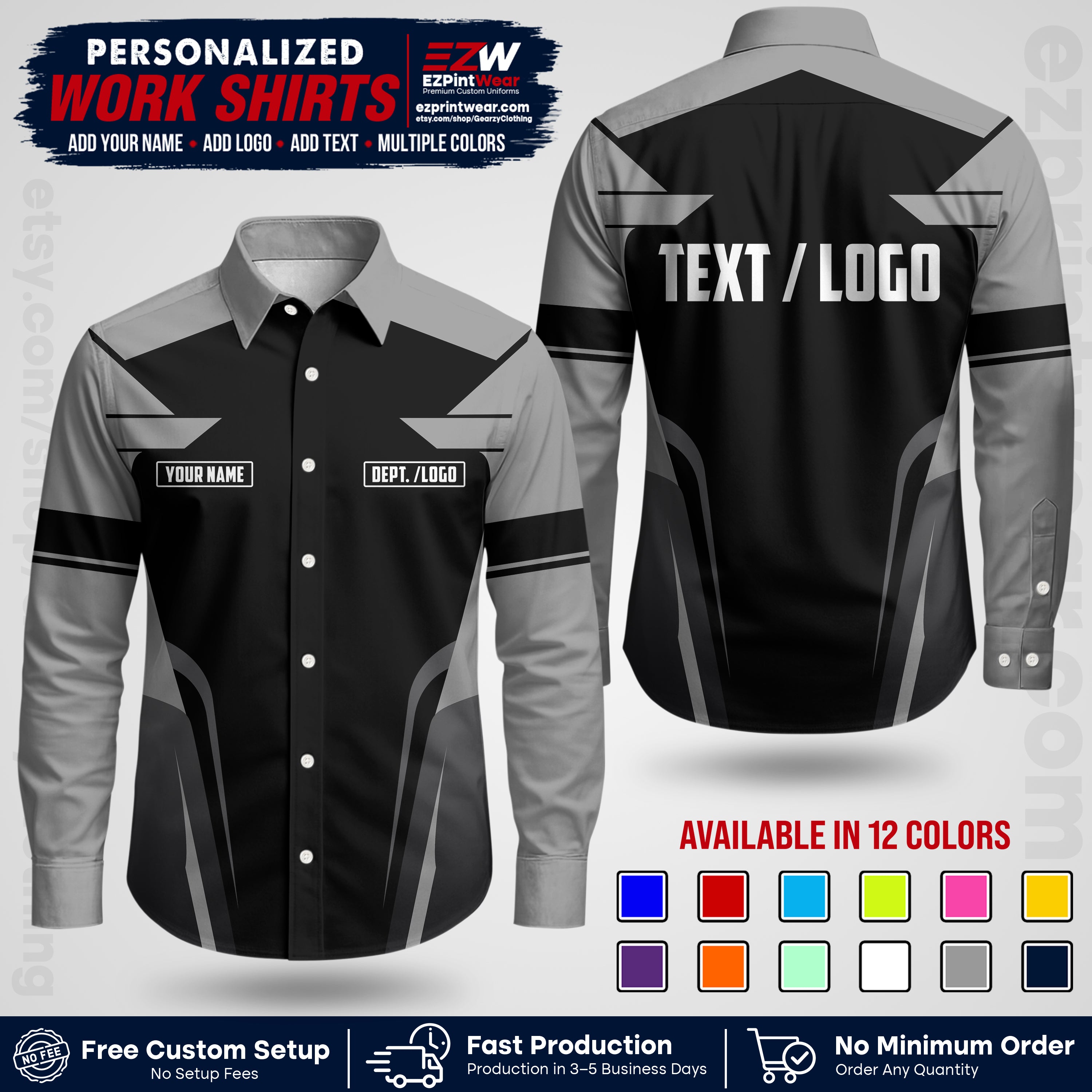 Custom All Over Print Work Uniform Shirt with Name, Logo & Text | Custom Hawaiian Shirt | Company Shirt | Employee Uniform UNF01