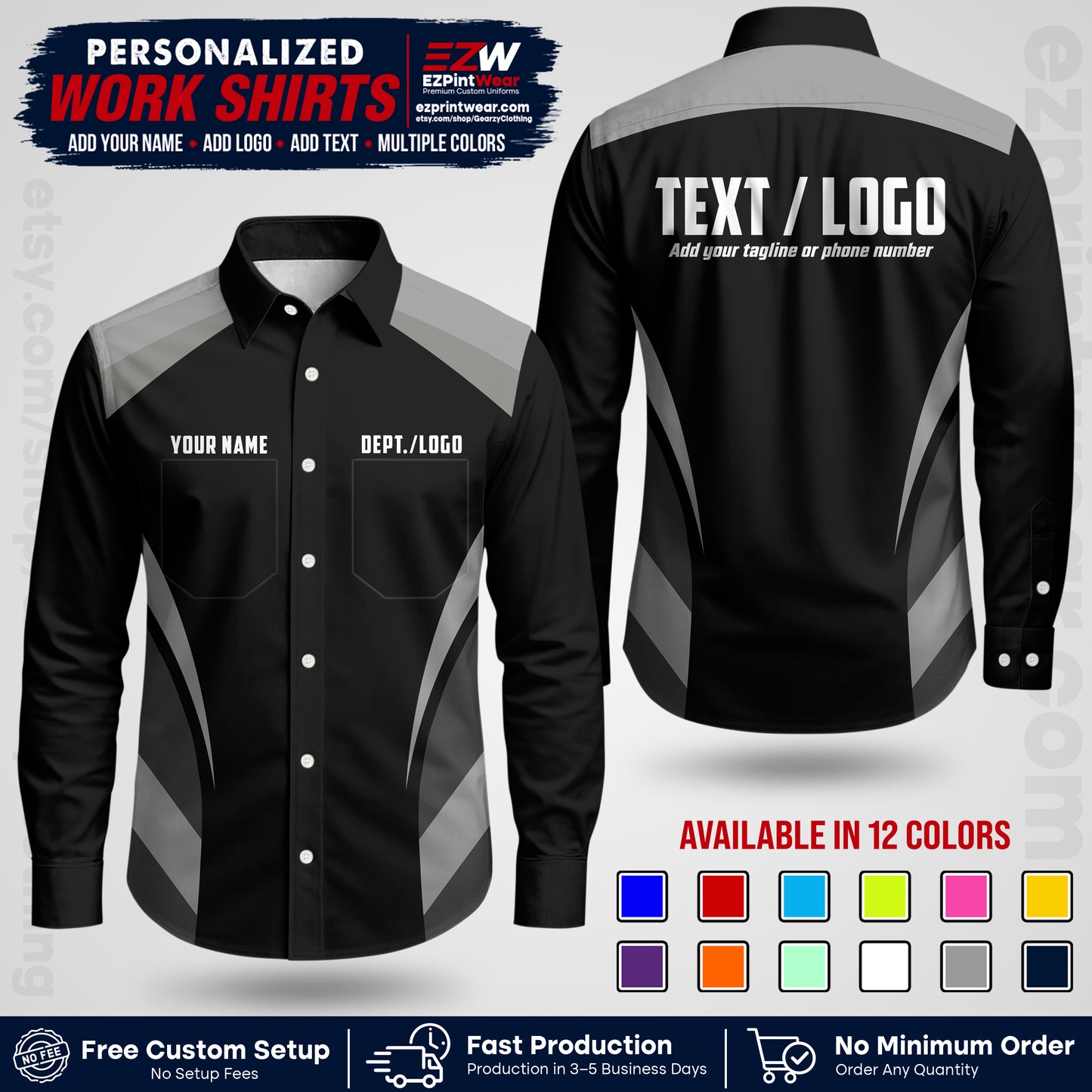 Custom All Over Print Work Uniform Shirt with Name, Logo & Text | Custom Hawaiian Shirt | Company Shirt | Employee Uniform UNF03