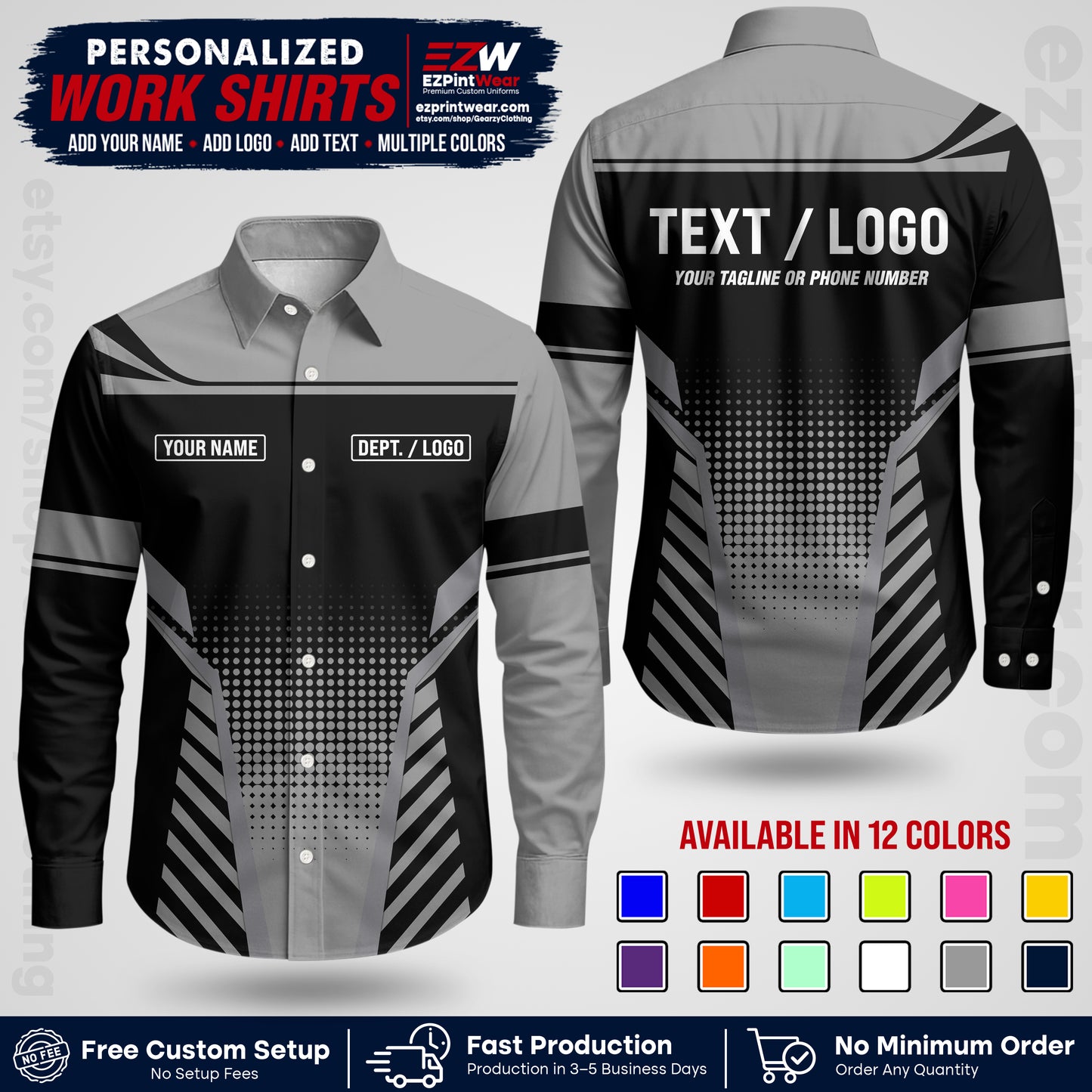 Custom All Over Print Work Uniform Shirt with Name, Logo & Text | Custom Hawaiian Shirt | Company Shirt | Employee Uniform UNF08