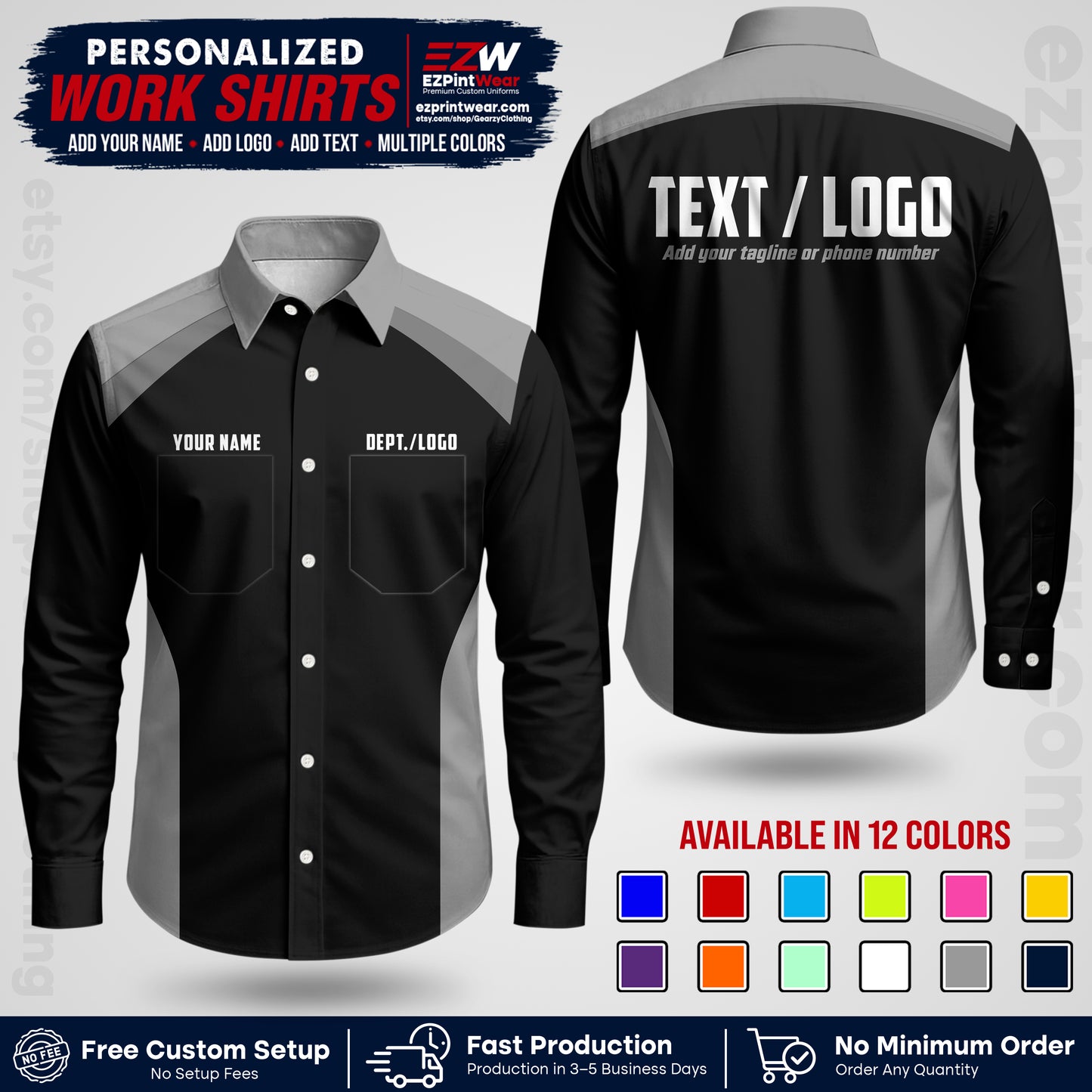 Custom All Over Print Work Uniform Shirt with Name, Logo & Text | Custom Hawaiian Shirt | Company Shirt | Employee Uniform UNF04